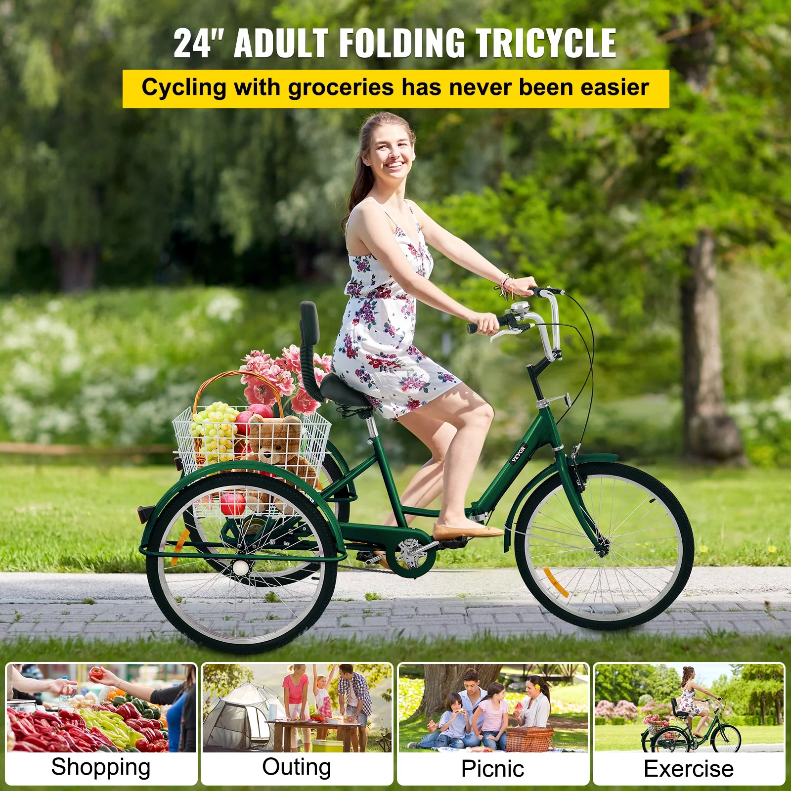 SKYSHALO Foldable Adults Tricycle 24