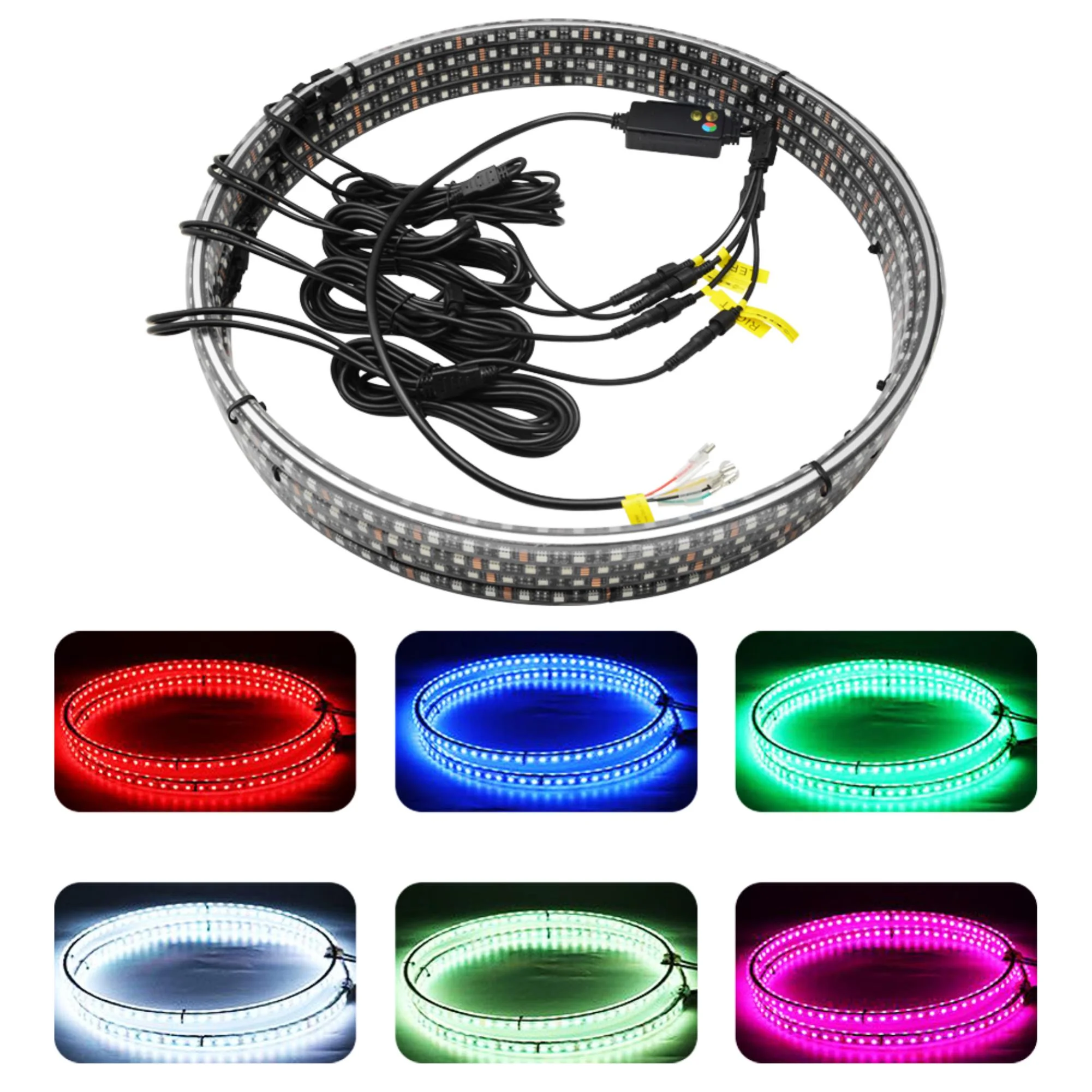 Upgrade Your Ride with 4pc 17.5'' RGB Double Row Wheel Lights Car Truck Bluetooth – Illuminate Your Journey in Style and