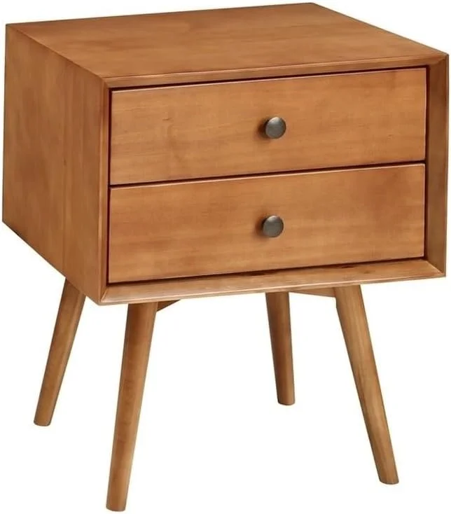 Modern 2 Drawer Solid Wood Bedside Nightstand In Caramel