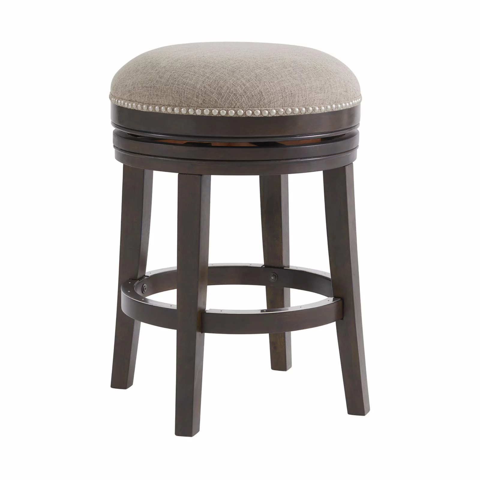 Alaterre Furniture Clara Swivel Backless Counter Height Wood Stool, Dark Brown and Beige