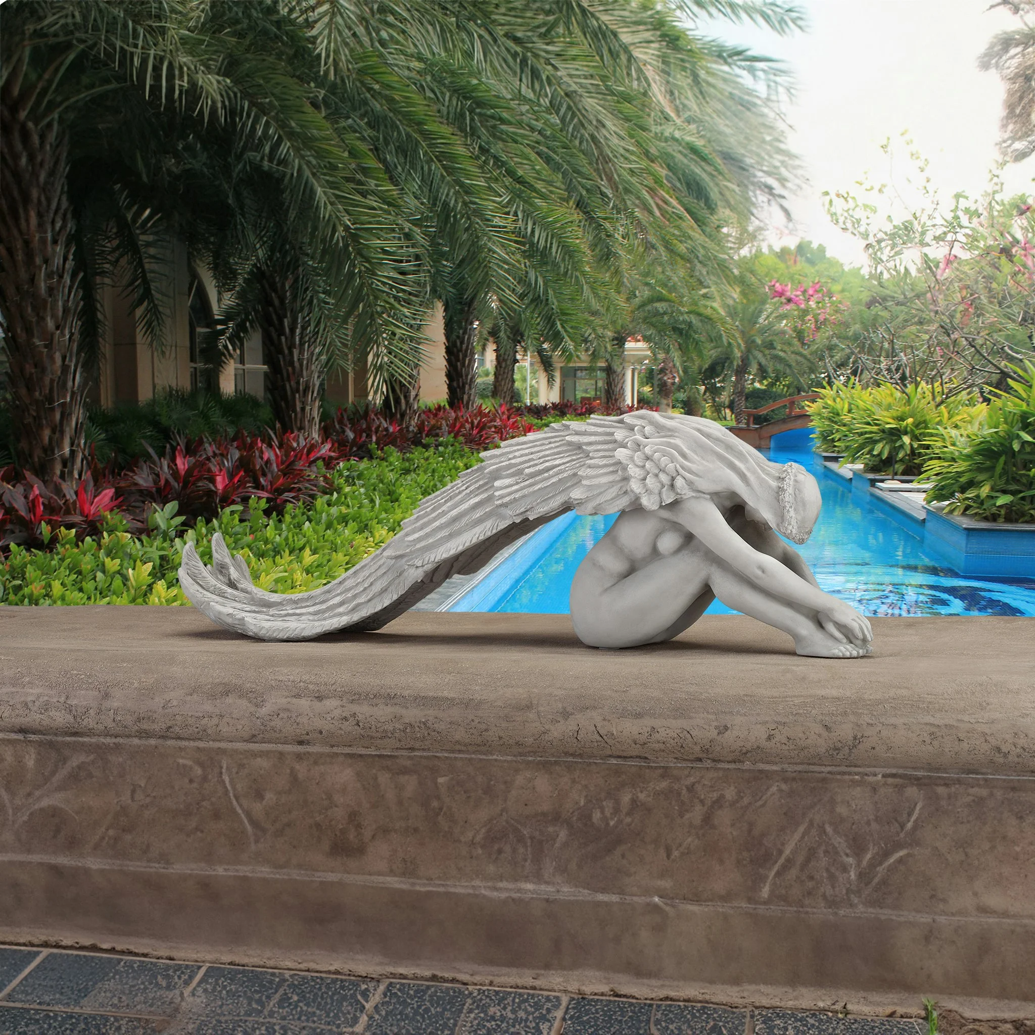 Design Toscano Extended Grace Angel Garden Statue, 24 Inch, Polyresin, Antique Stone