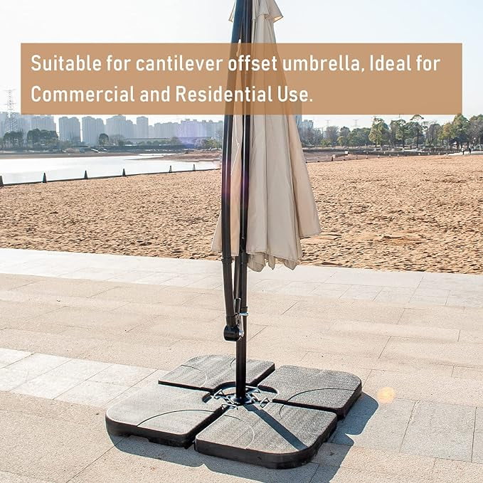 Artpuch 4pcs Square Offset Umbrella Base Plastic Cantilever Patio Umbrella Base, Water/Sand Filled Umbrella Base (176lbs, Dark Black)