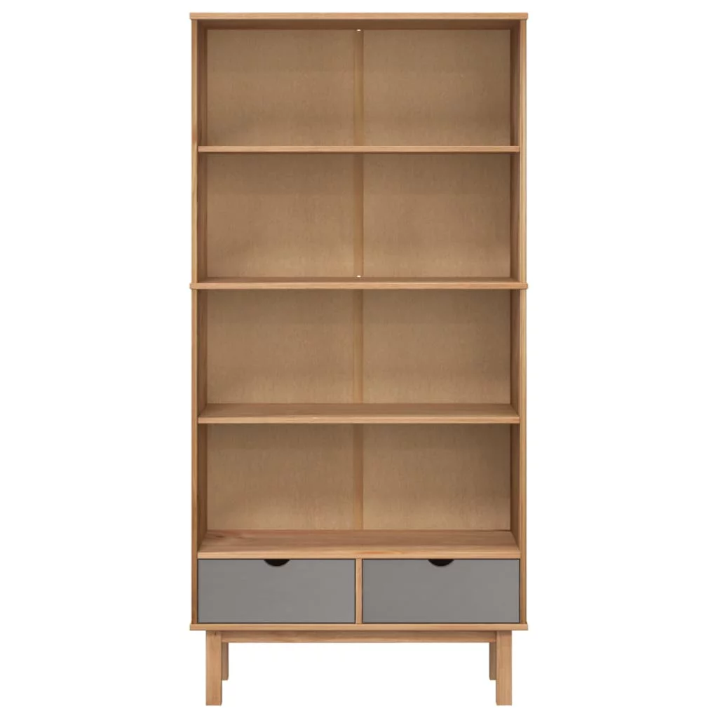 Suzicca Bookcase OTTA with 2 Drawers Brown and Gray Solid Wood Pine