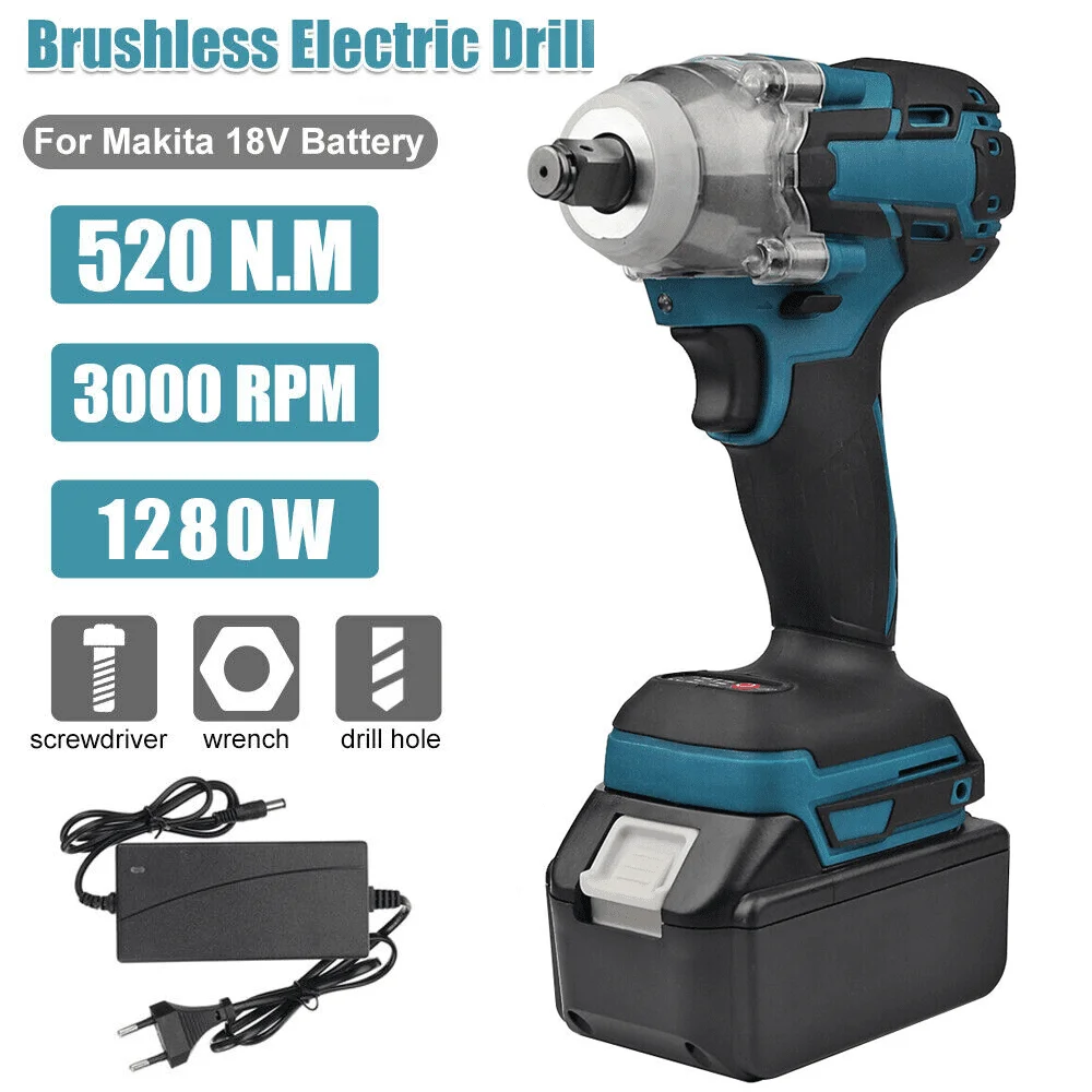 Supsupsiu Brushless Electric Impact Wrench Cordless Impact Wrench 1000Nm High-Torque Impact Driver with LED Work Light Powerful Wrench Tool for Car Tire Repair Wood Metal