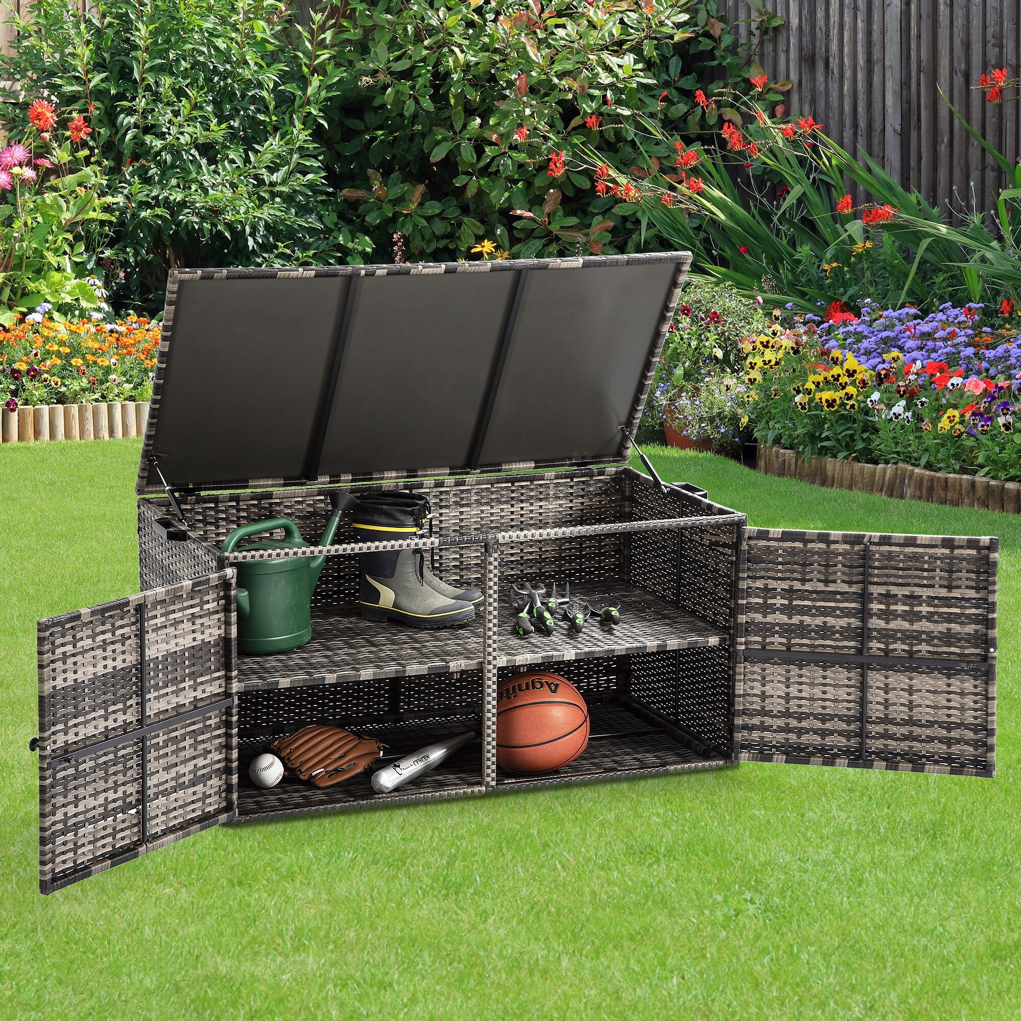 120 Gallon Outdoor Wicker Deck Box - N/A Grey