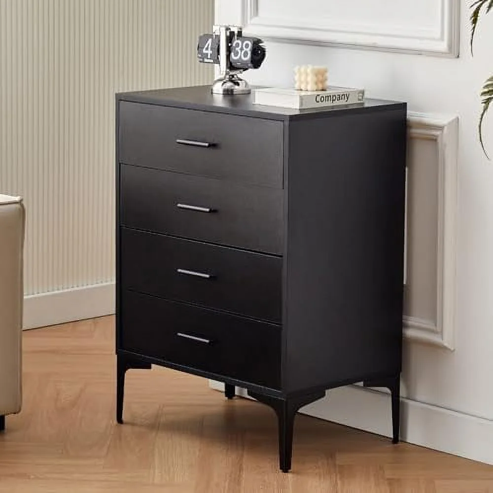 MQLIFEBOOM Dresser for Bedroom with 4 Drawers  35.2" Tall  Vertical Chest of Drawers with Metal Handle  Wood  Cabinet  Bedroom Dresser Organizer for Office  Hallway  Living Room (Blac