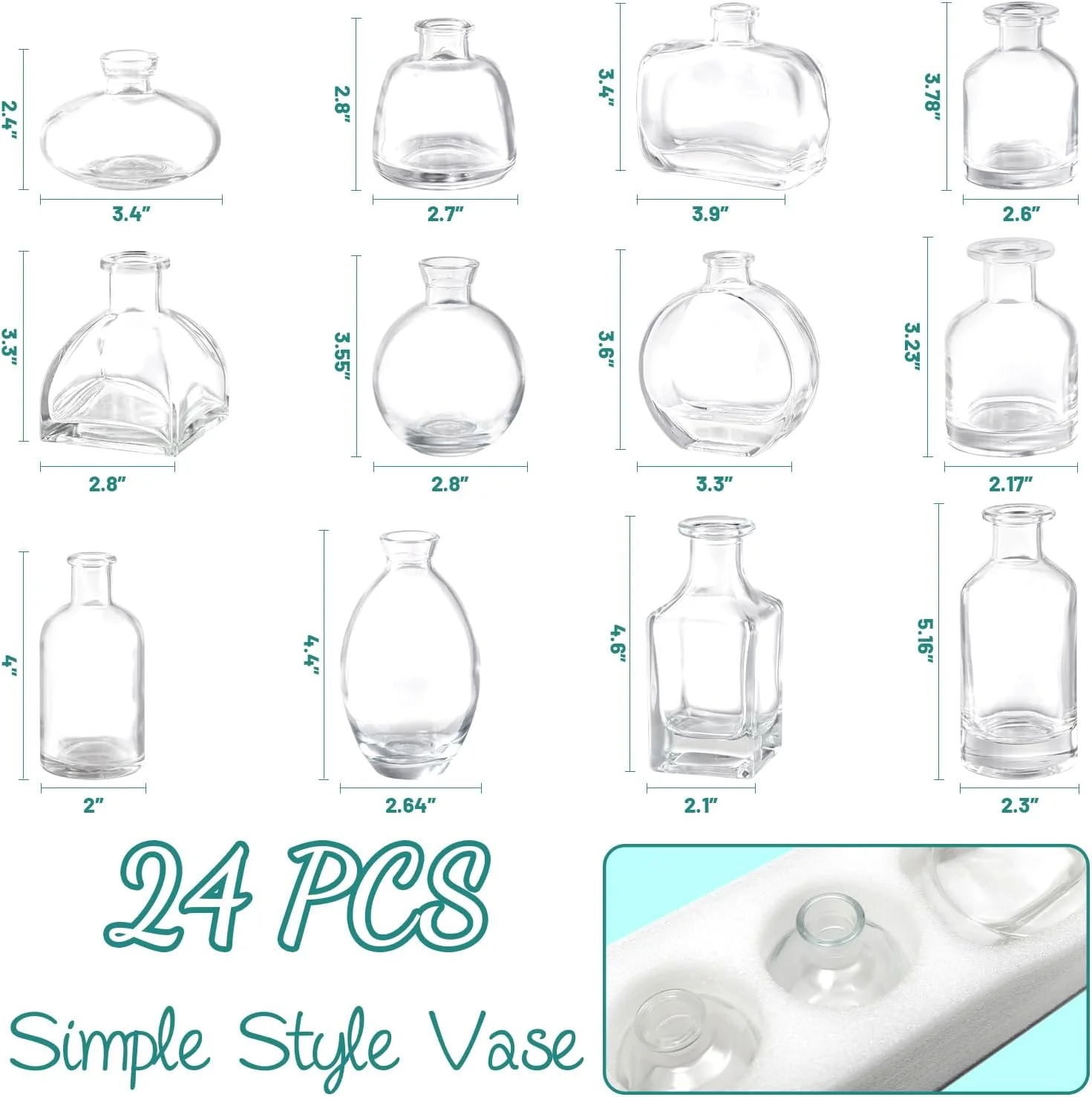 Bud Vases Set of 24, Glass Bud Vases in Bulk, Clear Bud Vases for Centerpieces, Small Glass Vases Flowers Vintage Vases for Rustic Wedding Home Decor Floral Arrangements Mini Glass Bud Vase