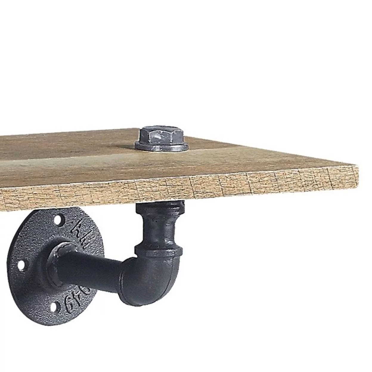 Ley 18 Inch Wood Wall Mount Shelf Metal Pipe Design Brown Black - Saltoro Sherpi