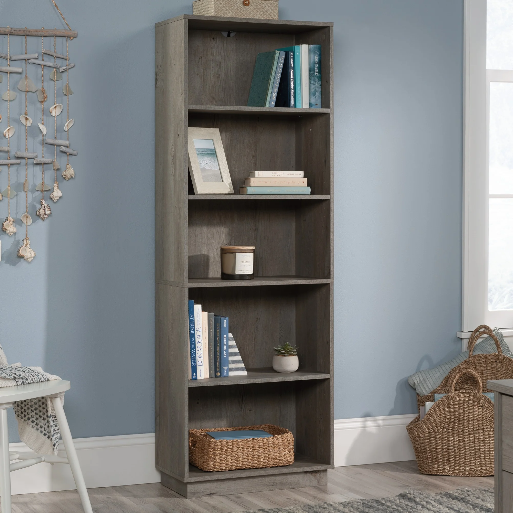 Sauder Sundar Engineered Wood 5-Shelf Bookcase in Mystic Oak Finish
