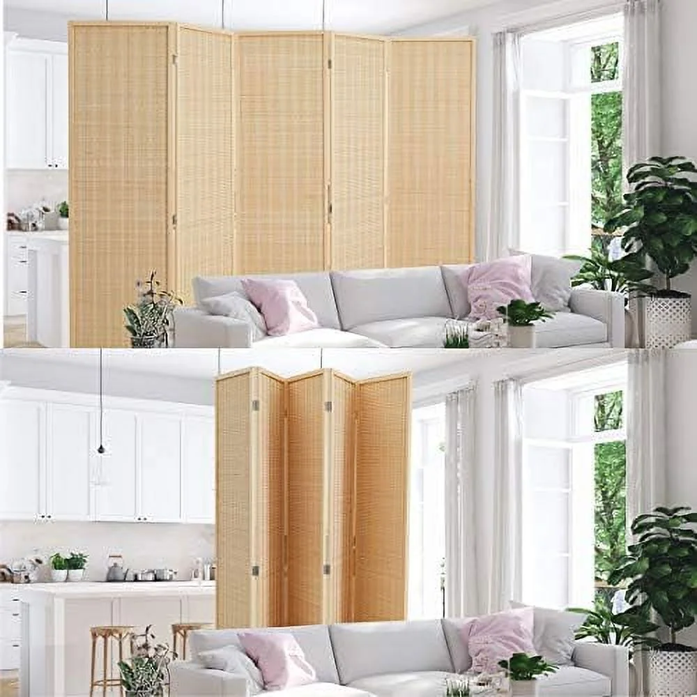 JYHOME Room Divider Privacy Screen with Natural  4-Panel 5-Panel 6-Panel Folding Privacy Screens Freestanding Room Divider