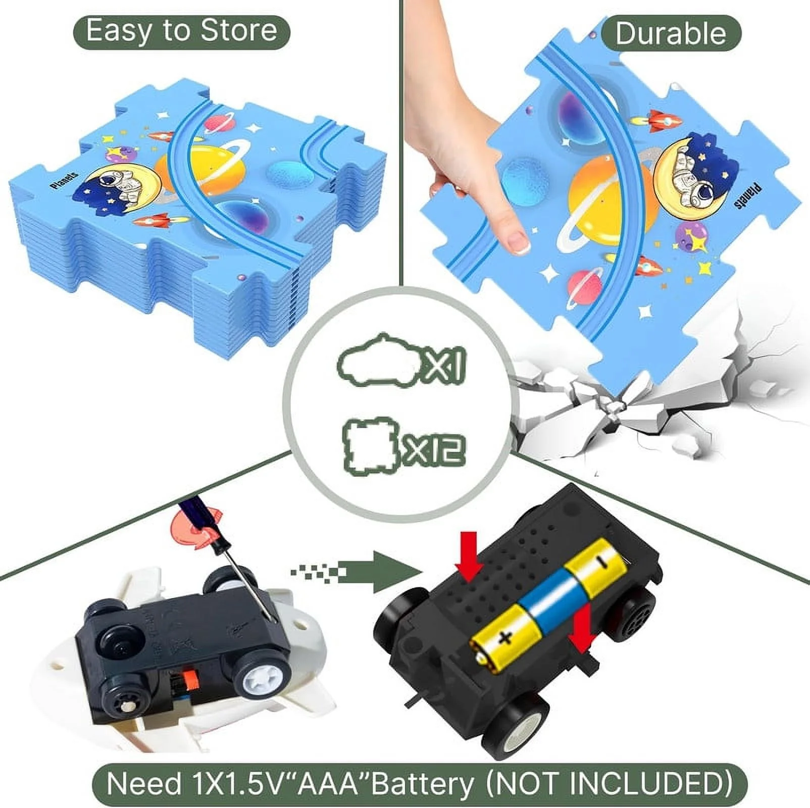 Puzzle Track Play Set, Battery-Operated Toy Vehicles & Plastic Puzzle Board, Educational Toys for Kids Ages 3-5, Toddlers Puzzle Rail Car, Montessori Toys Gift for 3 4 5 6 Year Old Boys Girls