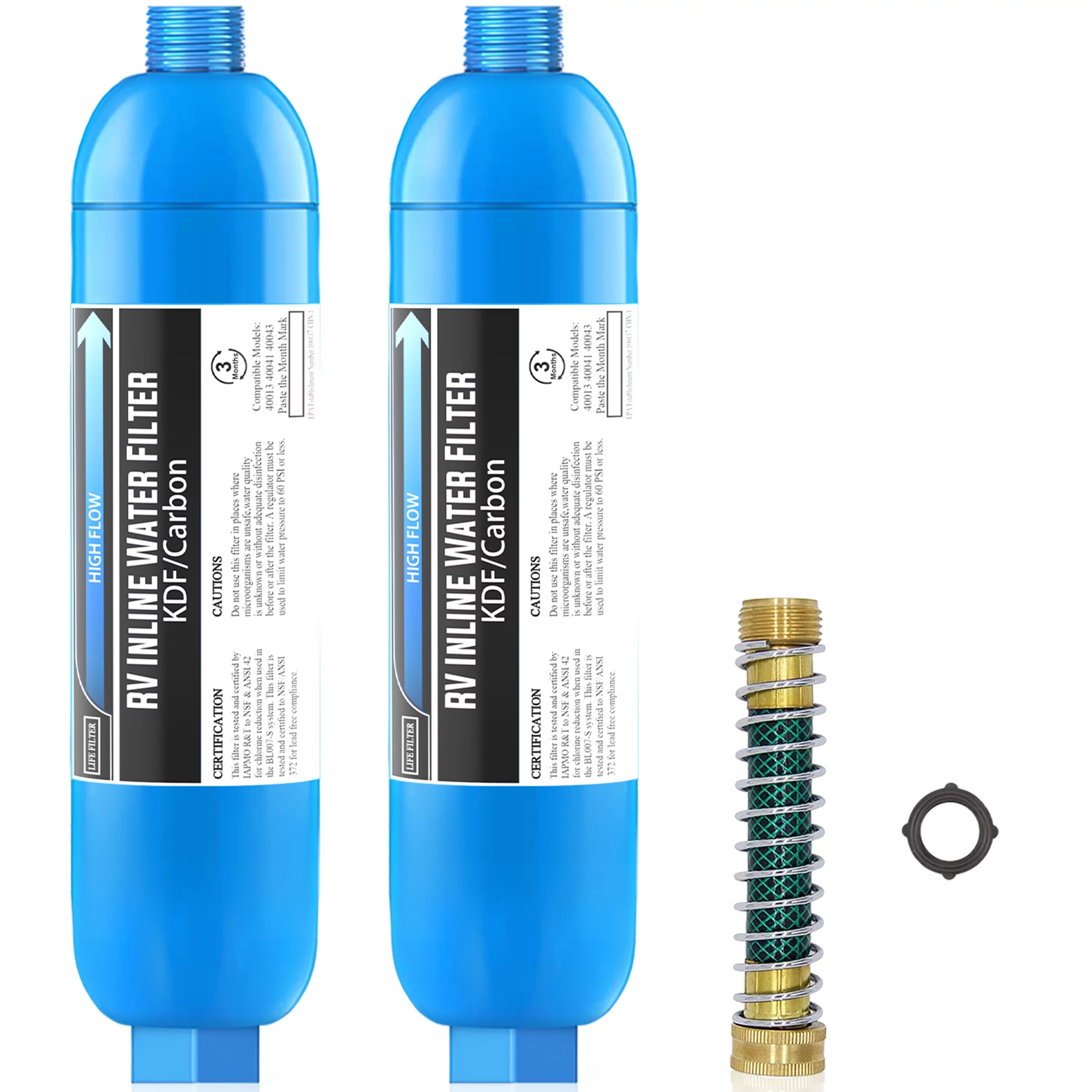 Lifefilter RV Inline Water Filter with Flexible Hose Protector, NSF Certified, Reduces Chlorine, Bad Taste&Odor, Dedicated for RVs and Marines, 2 Pack