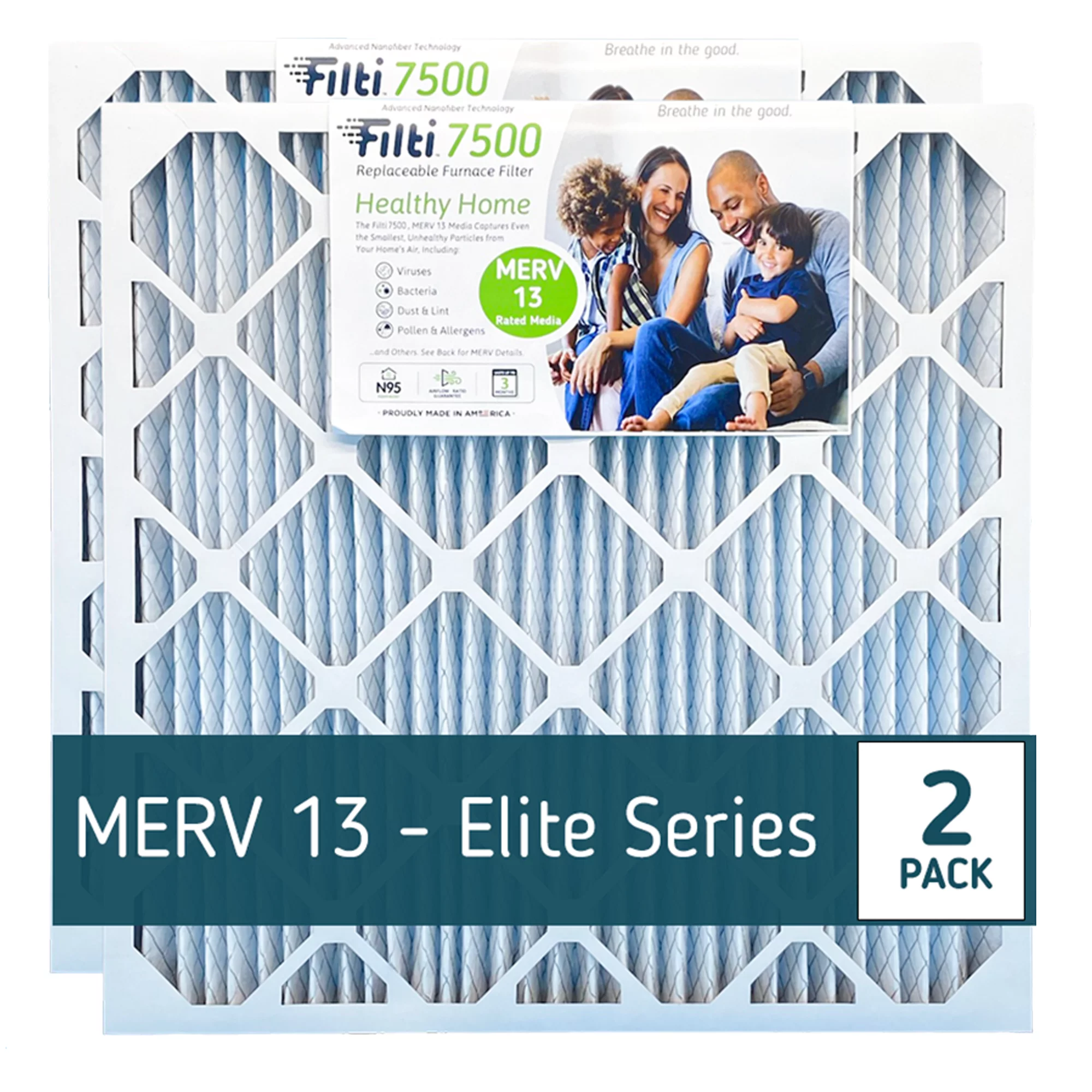 Filti 20x25x4 Air Filter MERV 13 | Pleated Home Air Filter | HVAC AC Furnace Filter Made in USA (2 Pack)