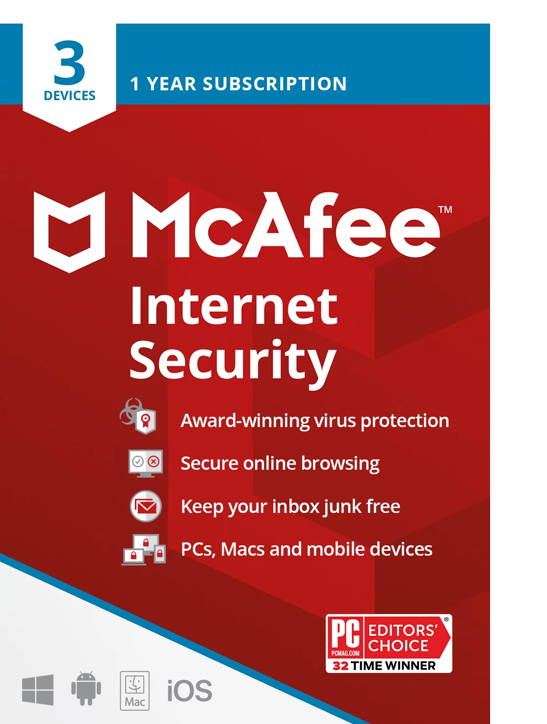 McAfee® Internet Security, Antivirus and Internet Security Software, 3 Devices Windows®/Mac®