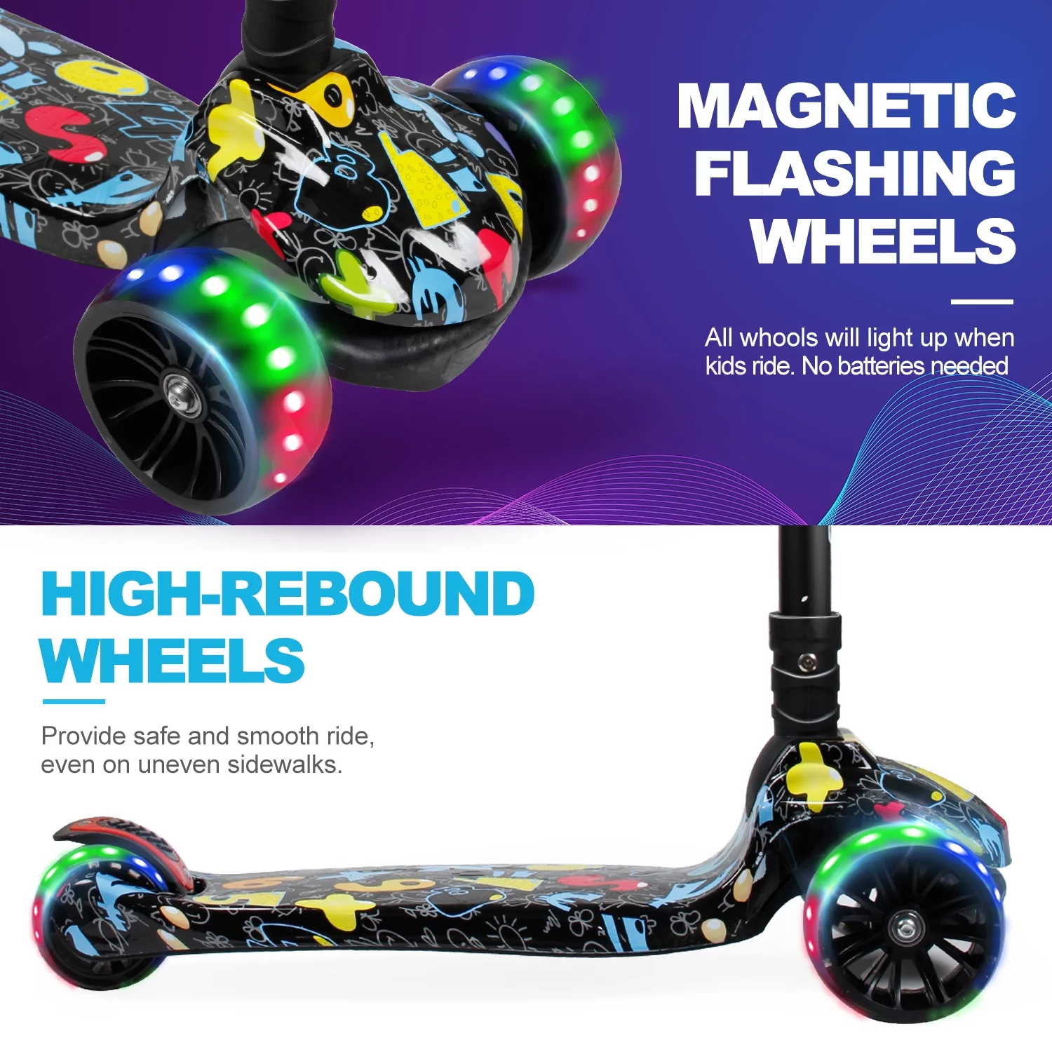 CBD Kick Scooter for Kids Deluxe Aluminum 3 Wheels Glider with LED Light Up Wheels