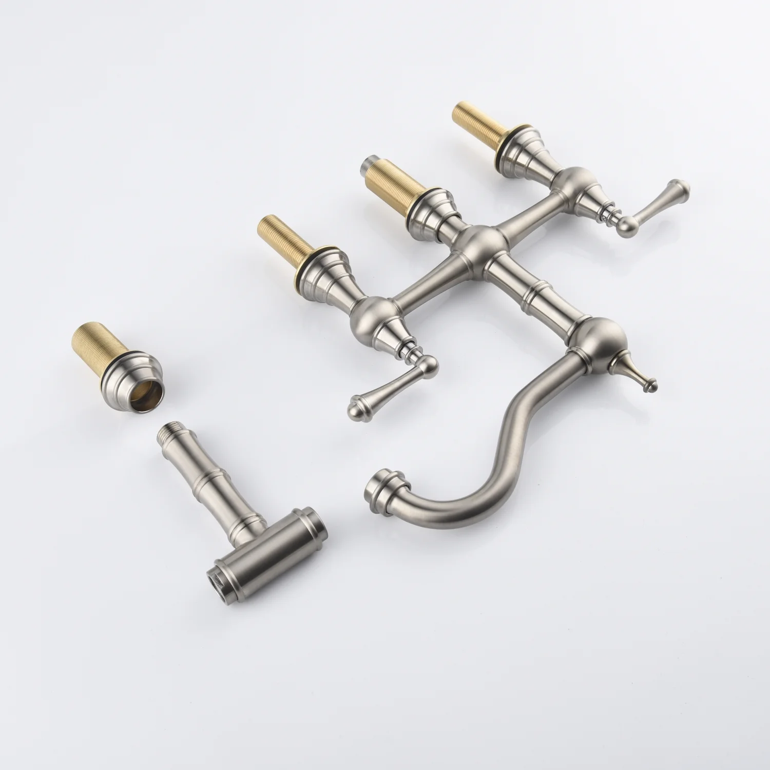 DremFaryoyo Bridge Dual Handles Kitchen Faucet With Pull-Out Side Spray in