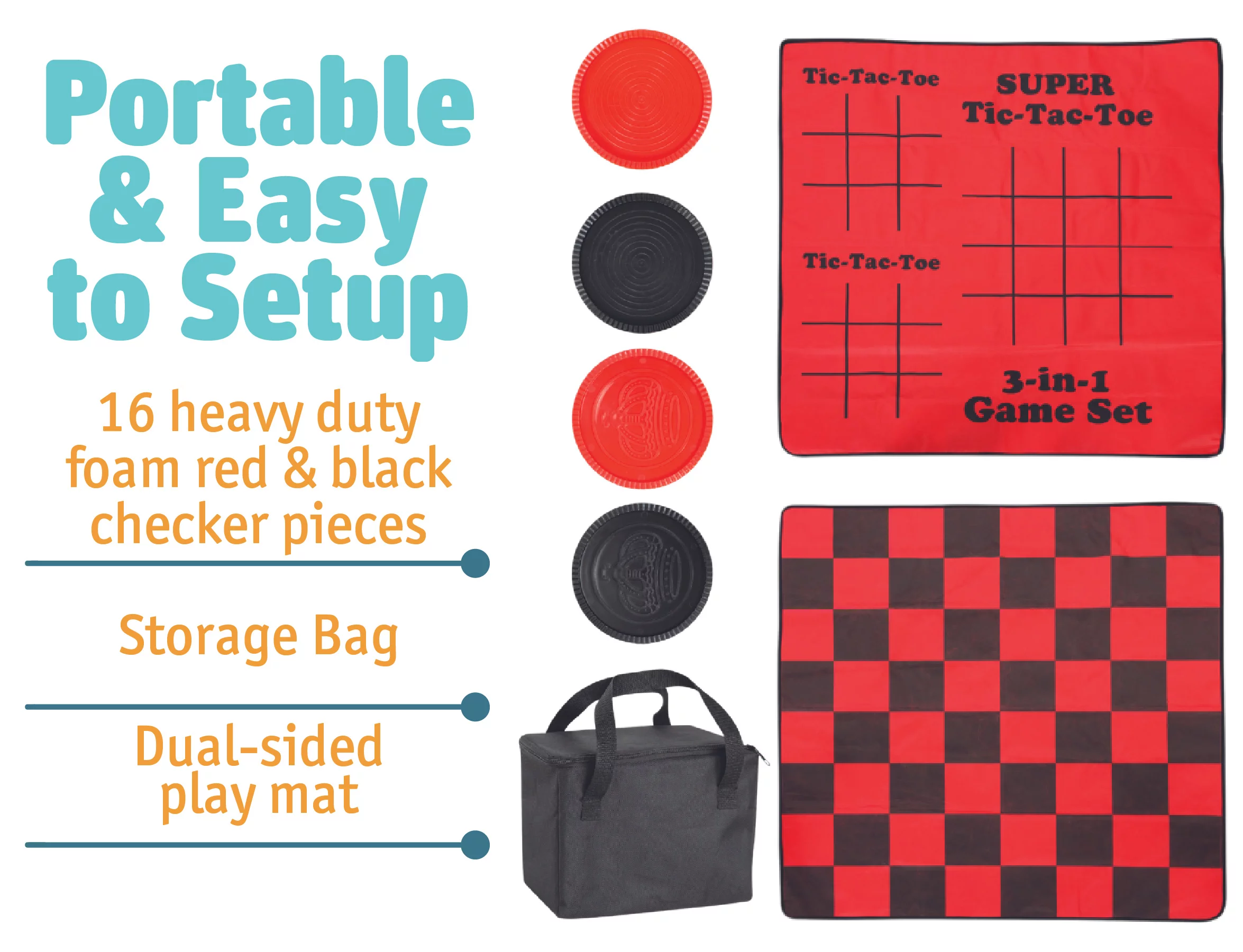 Etna 3-in-1 Giant Checkers & Tic Tac Toe Game Set