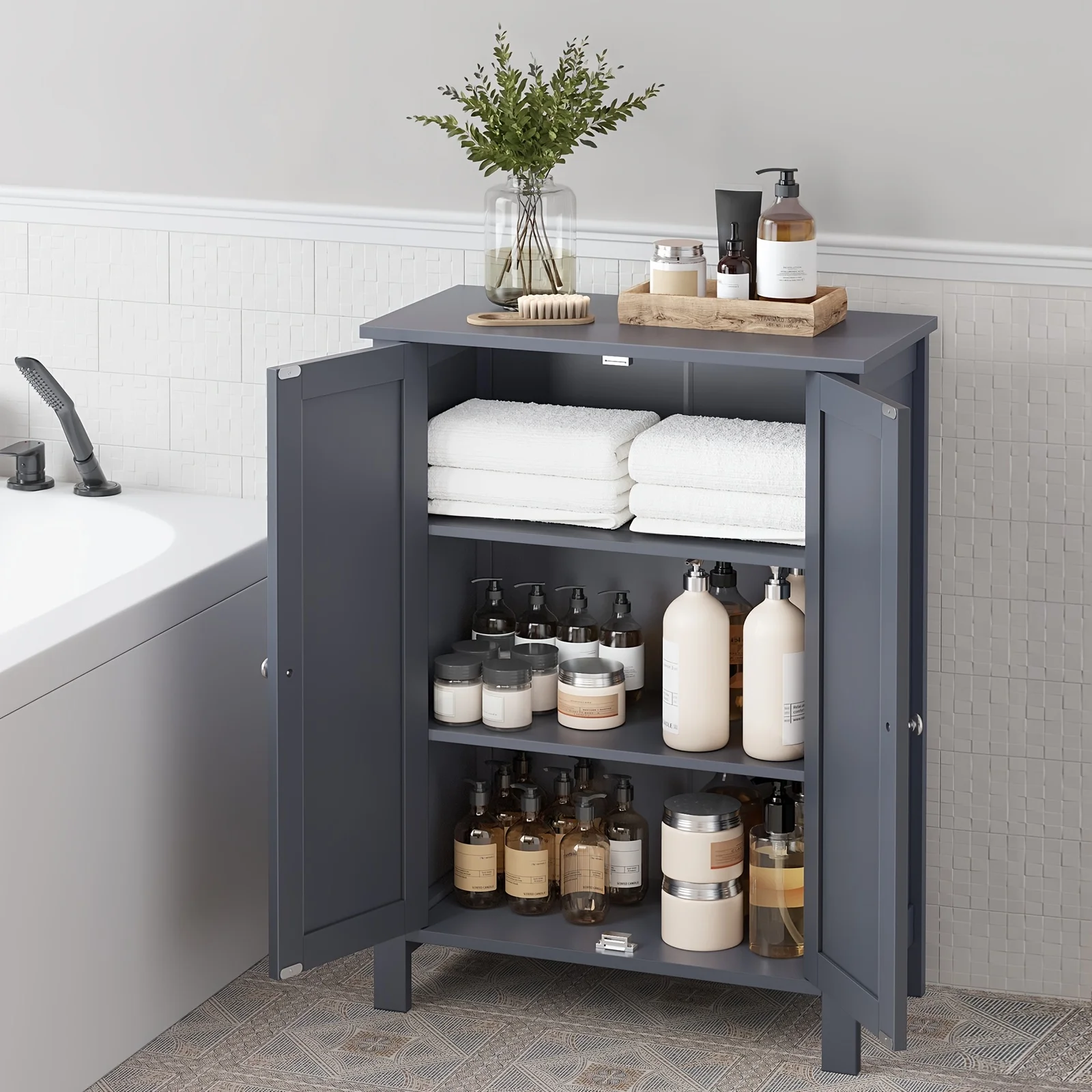 VASAGLE Bathroom Floor Storage Cabinet, Bathroom Storage Unit with 2 Adjustable Shelves, Bathroom Cabinet Freestanding, 11.8 x 23.6 x 31.5 Inches