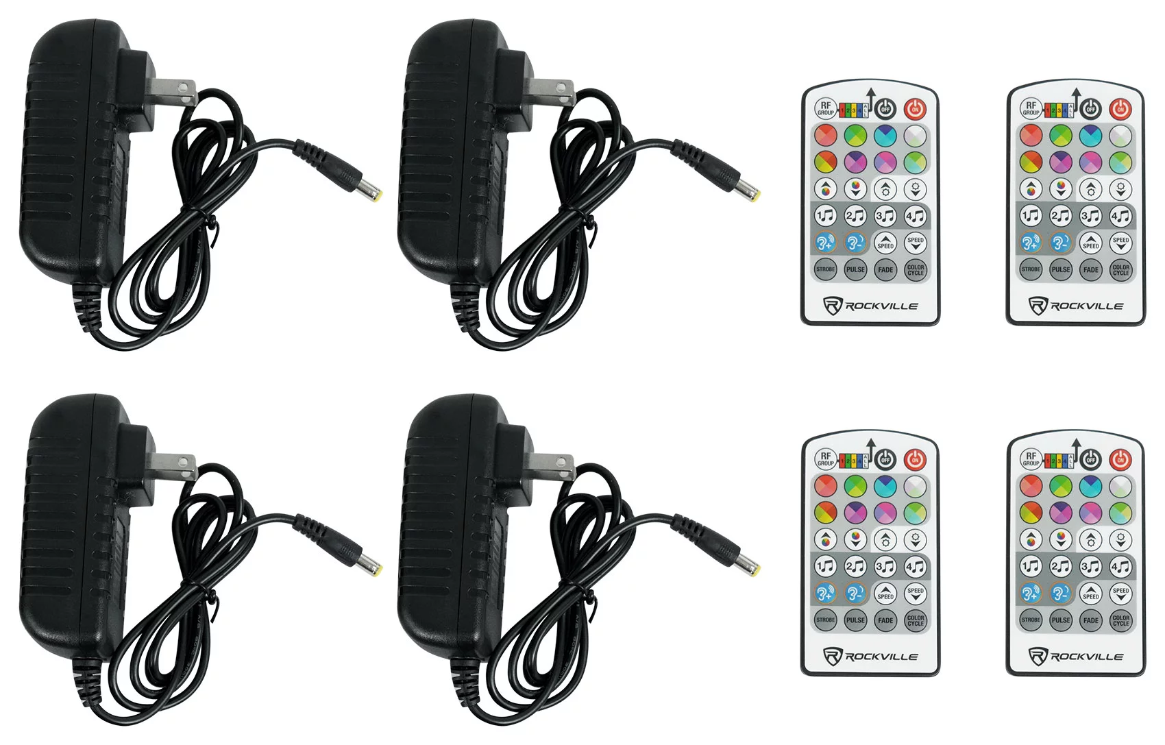 Rockville 4 PACK MINI RF4 Black DJ Par Lights+Bag+Remotes+Wireless DMX Control