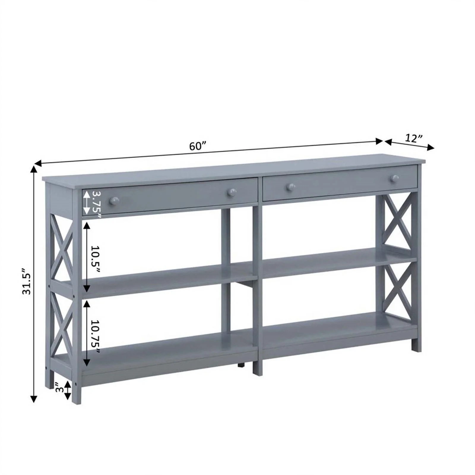 Pemberly Row Two-Drawer 60-inch Console Table with Shelves in Gray Wood Finish