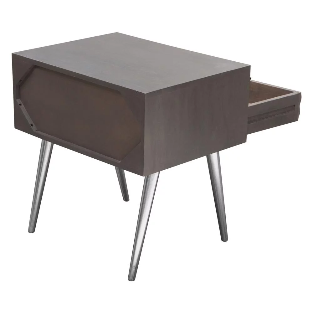 Diamond Sofa  Petra Solid Mango Wood 1-Drawer Accent Table with Nickel Legs, Smoke Grey Finish