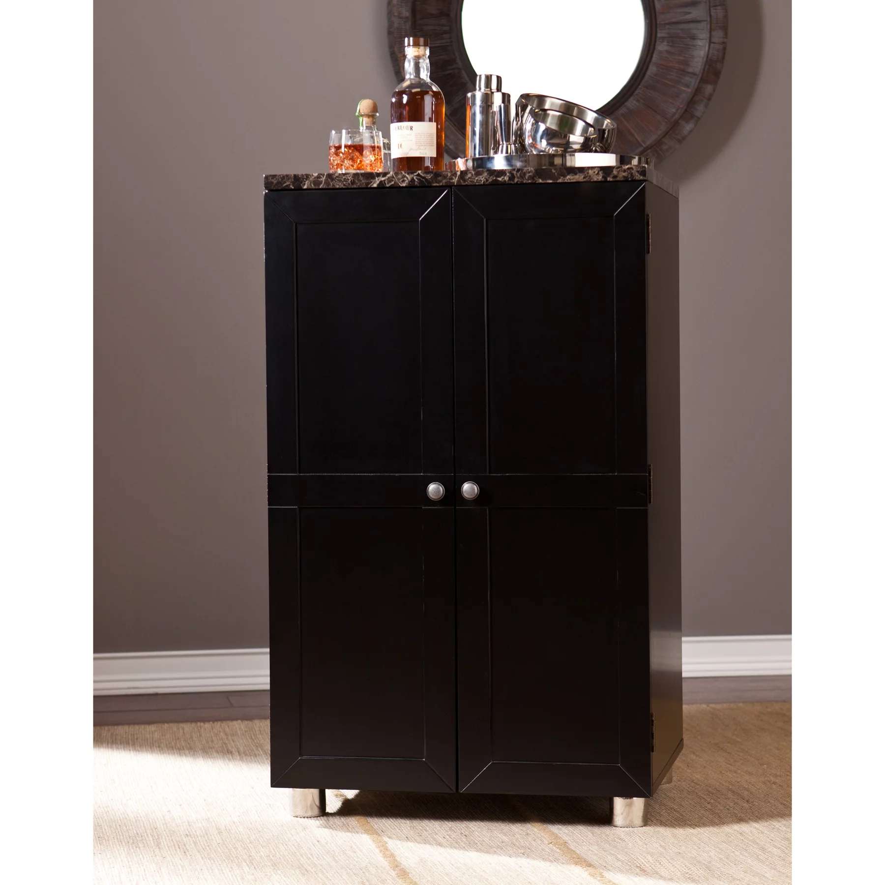 Sheena Contemporary Bar Cabinet, Black