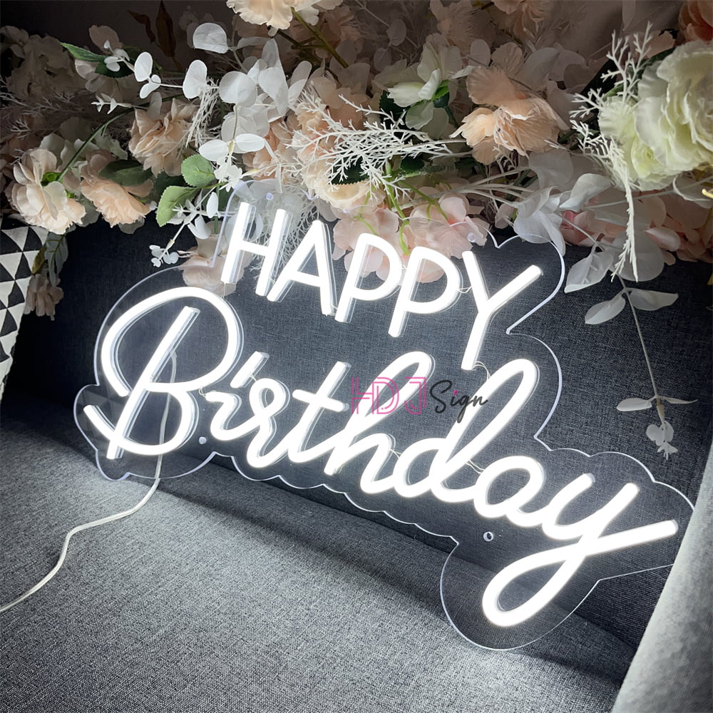 ZPL Happy Birthday Neon Sign, LED Neon Birthday Party Sign Decorations Cool White Decorative for Backdrop Party Bedroom Wall Decor(23.62x12.79 inch)