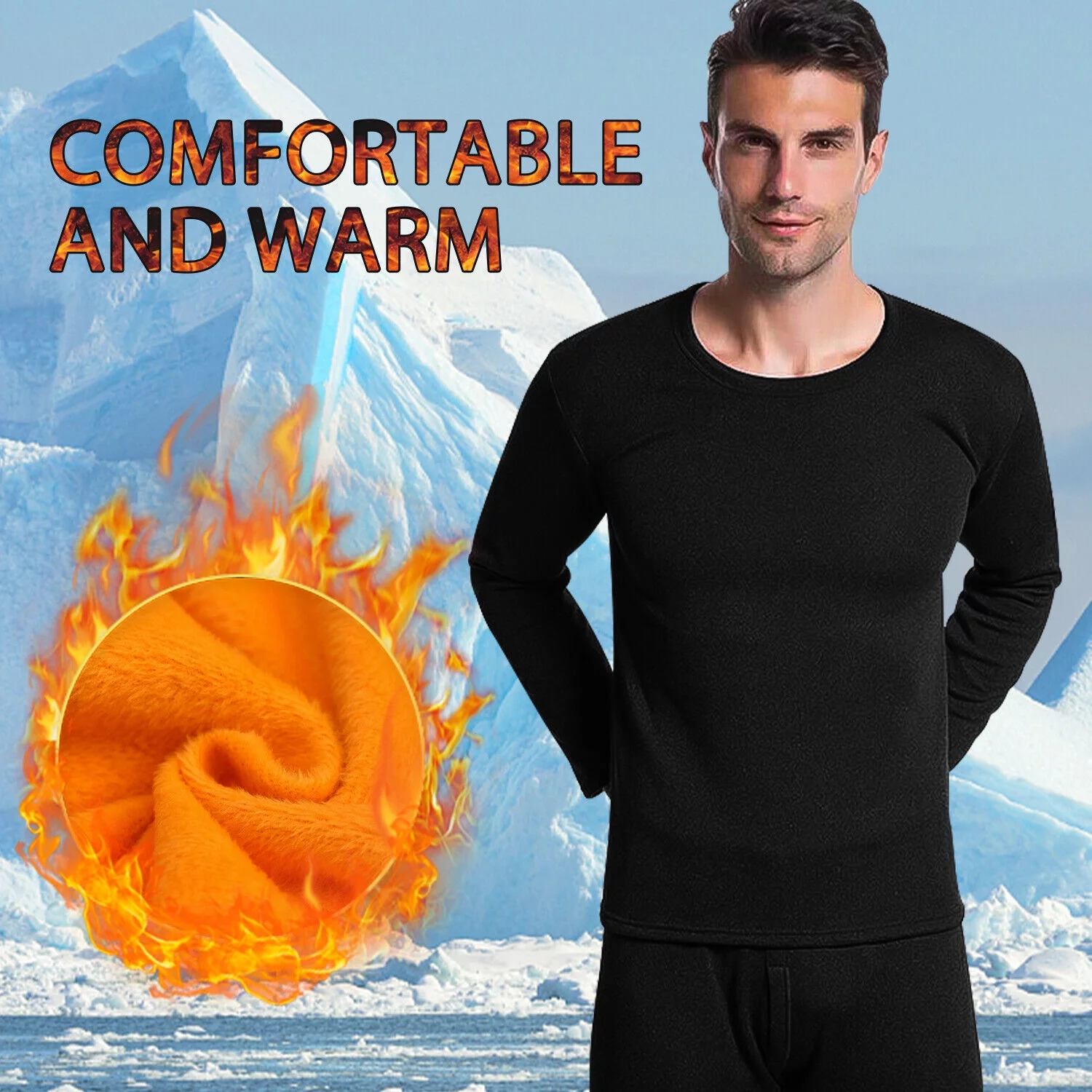 Mens Fleece Lined Thermal Long Johns Top Bottom Underwear Set Winter Pants Shirt