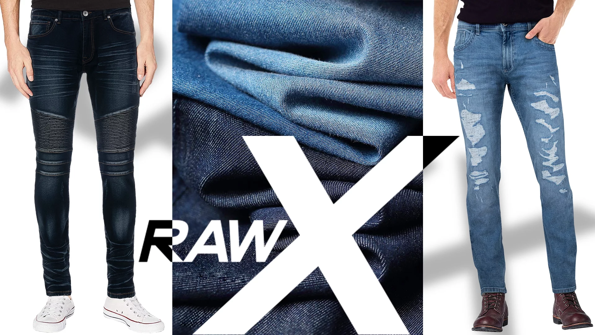 RAW X Men's Slim Fit Biker Jean, Comfy Flex Stretch Moto Wash Rip Distressed Denim Jeans Pants, Jet Black - 91208, 34W X 32L