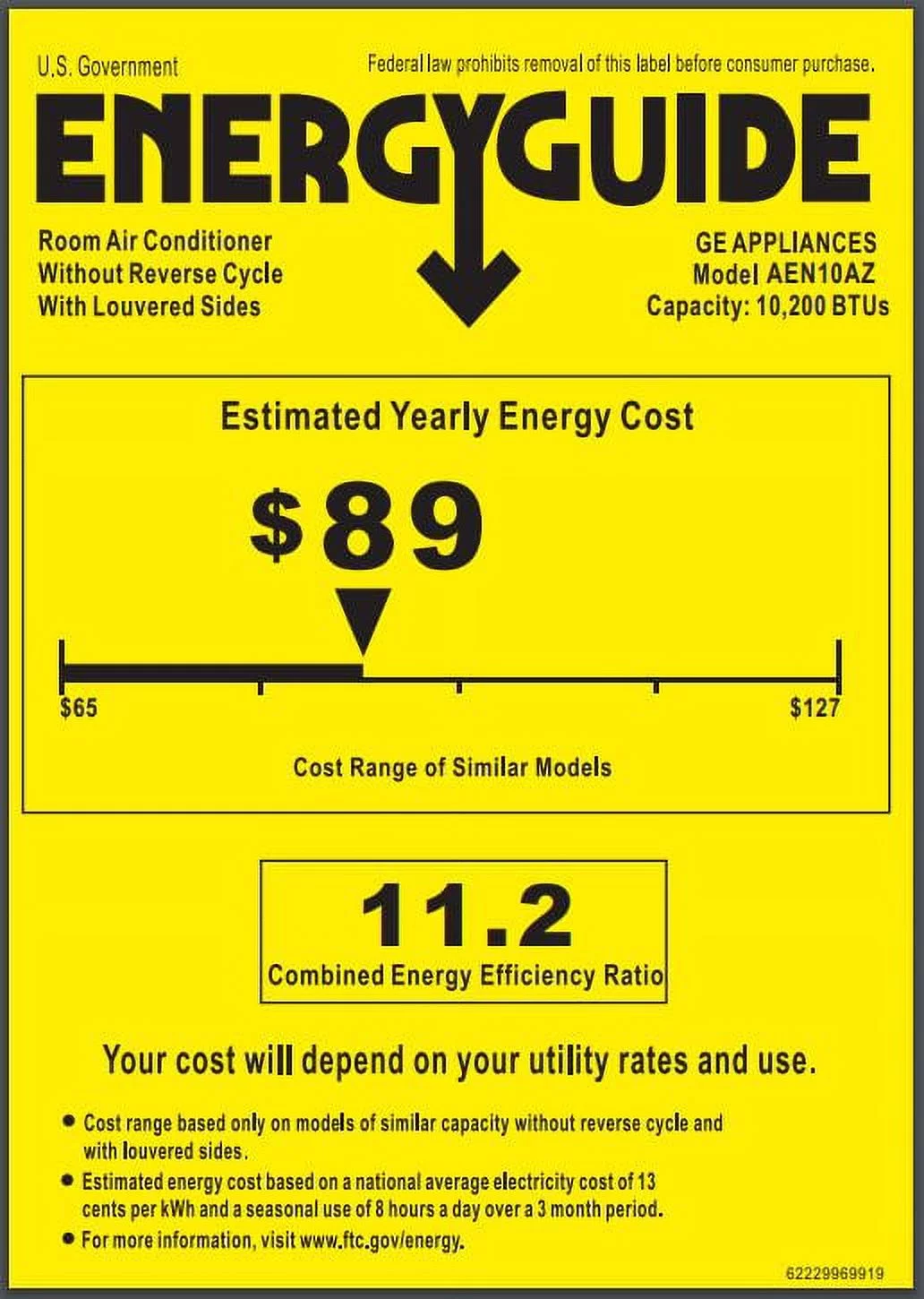 GE 10,000 BTU 115-Volt Window Air Conditioner with Remote, AEN10AZ, Black