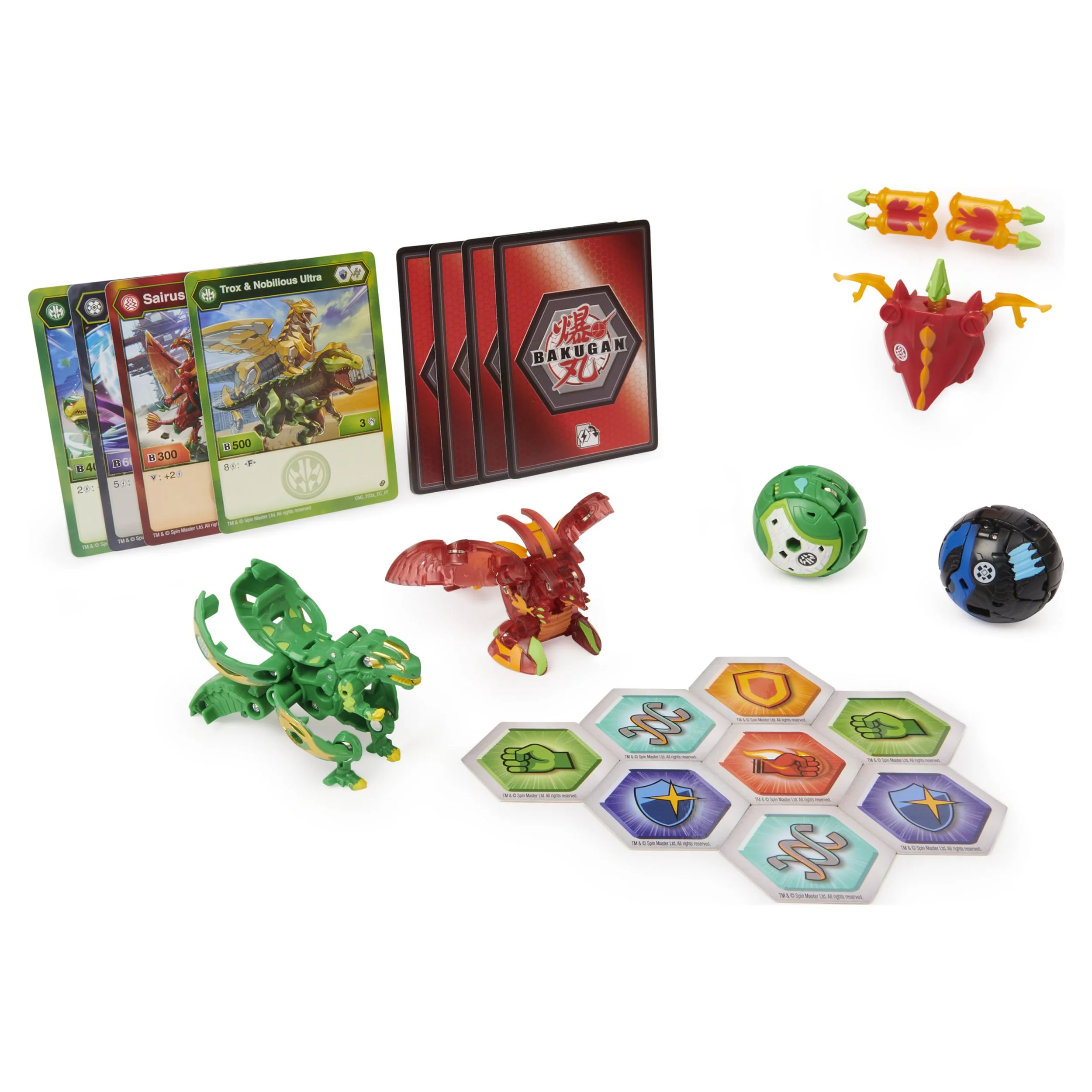 Bakugan Baku-Gear 4-Pack, Sairus Ultra with Baku-Gear and Fused Trox x Nobilious Ultra Collectible Action Figures