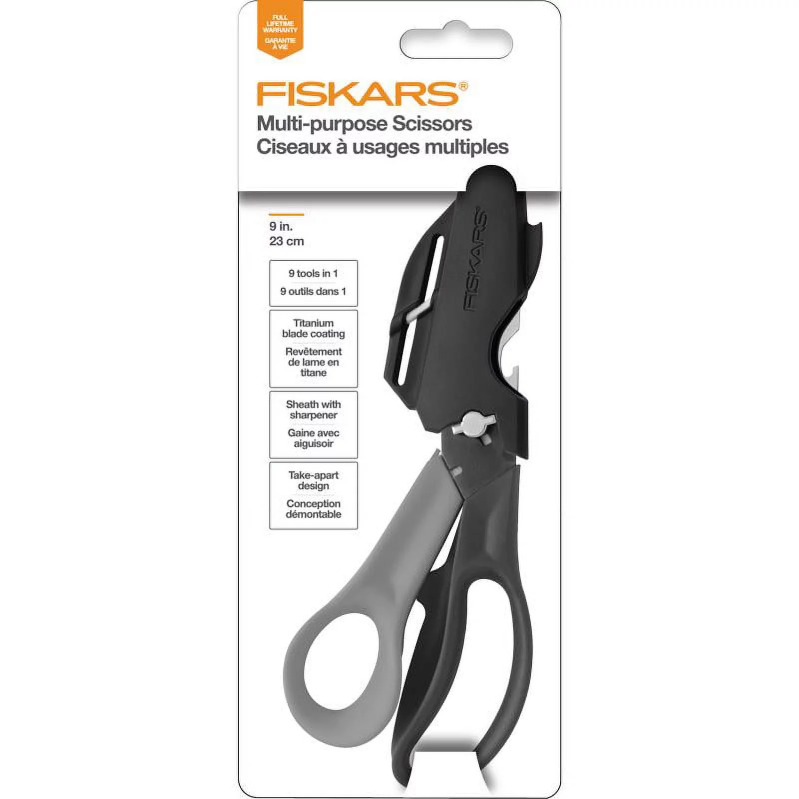 Fiskars 1067272 Garden Shears, 9 in OAL, Stainless Steel Blade, Black/Orange Handle