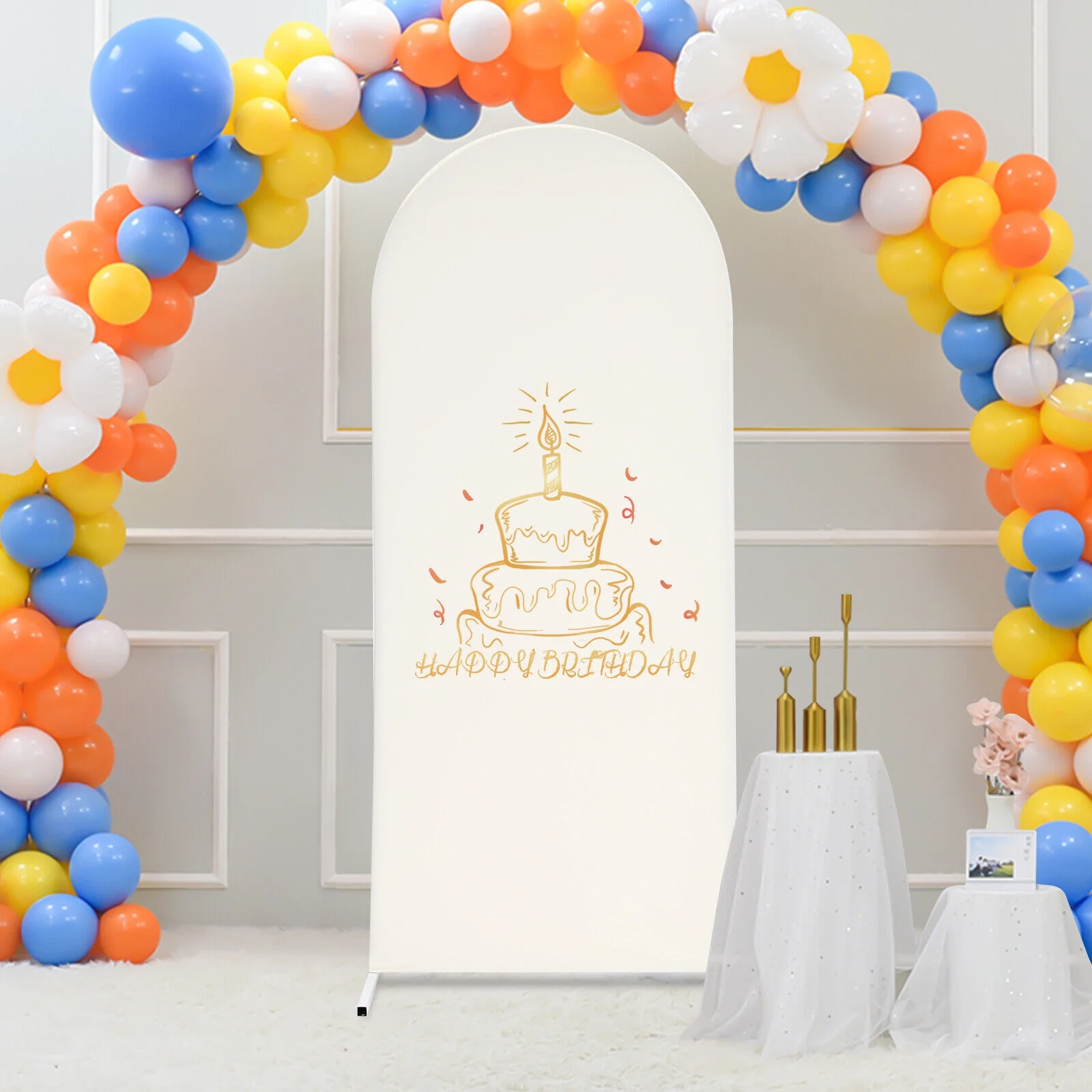 6ft Beige Wedding Arch Backdrop Stand Gold White Metal Arch Backdrop Stand 180cm