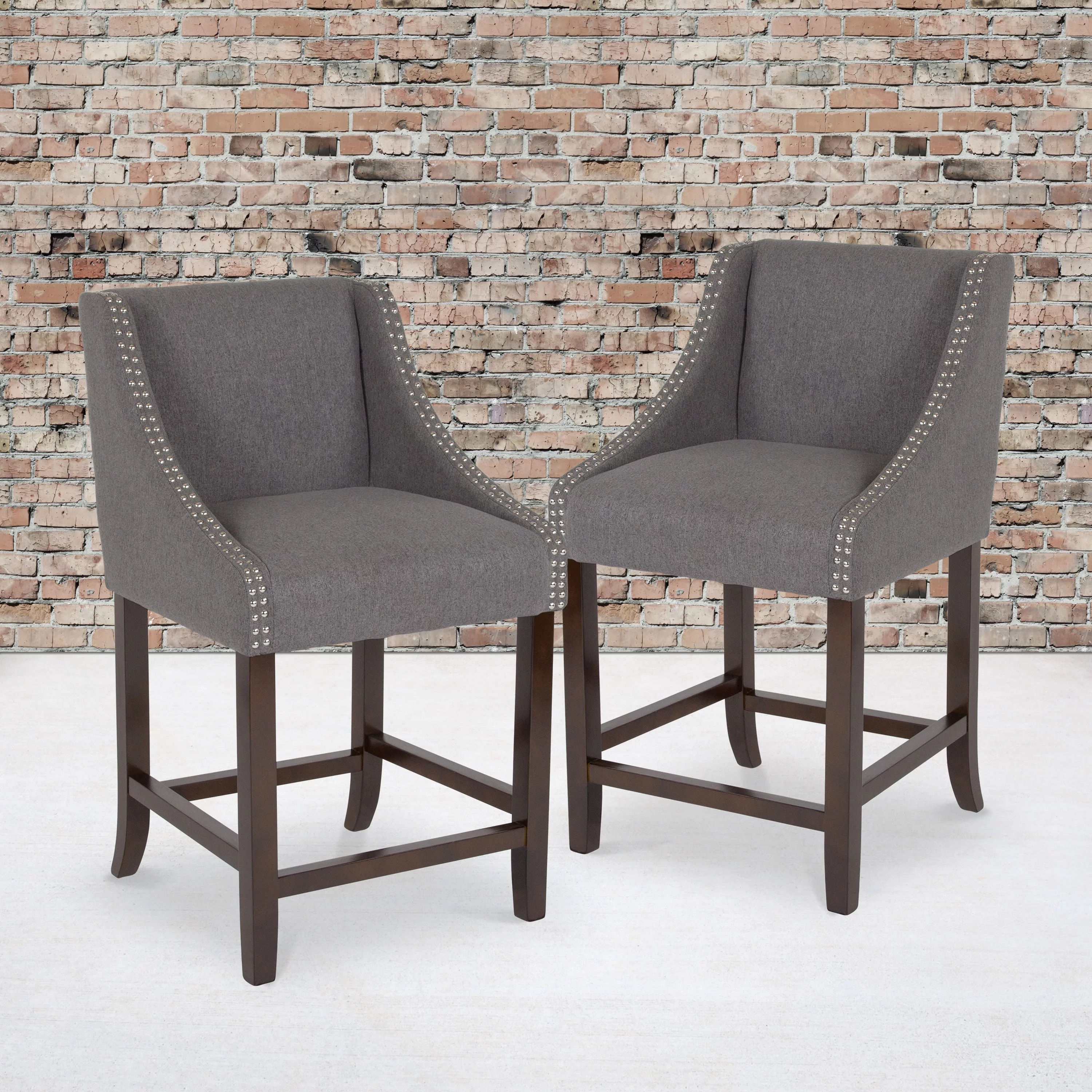 Flash Furniture Carmel Transitional Fabric Counter Stool, Dark Gray, Set of 2