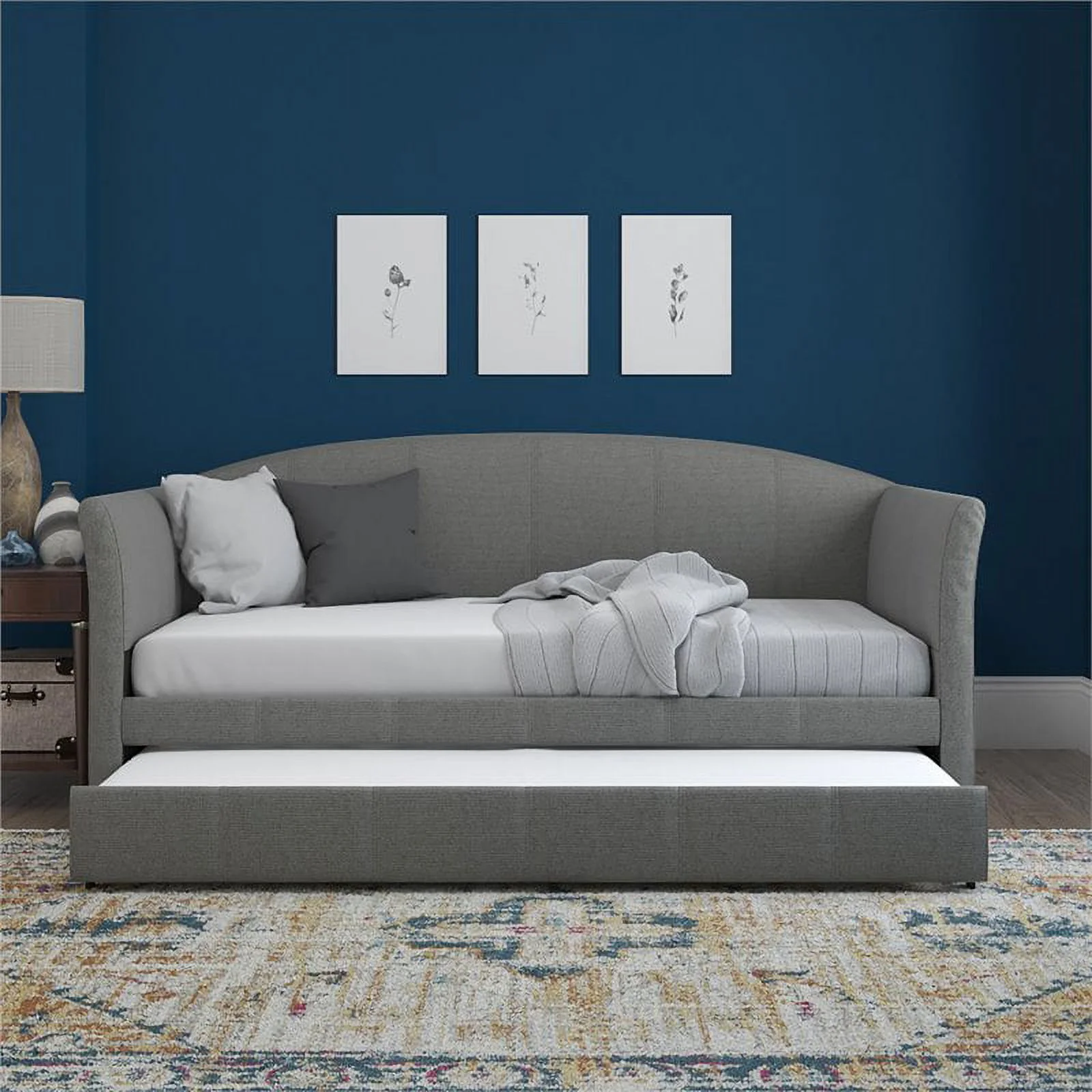 DHP Halle Modern Upholstered Daybed and Trundle in Gray Linen