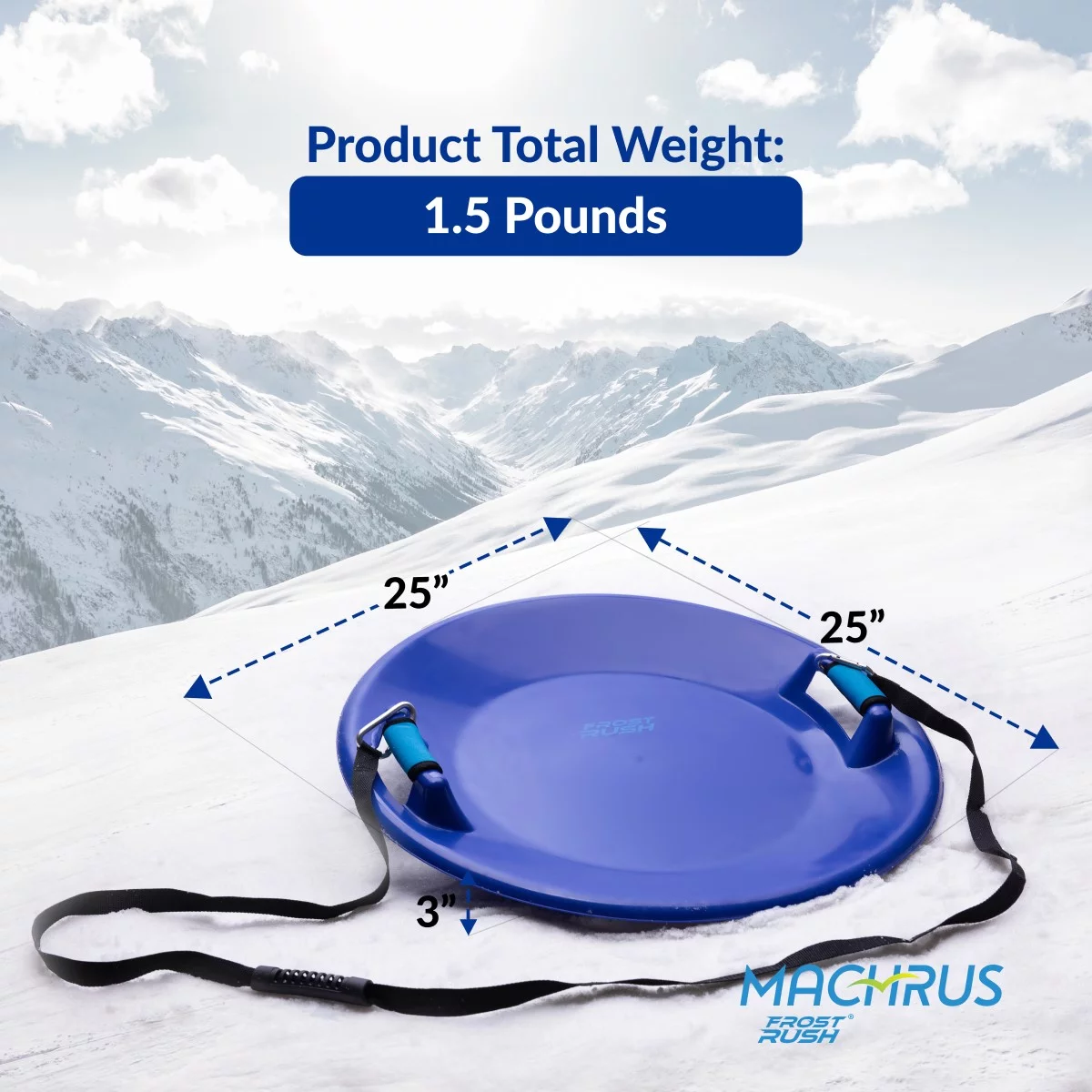 Machrus Frost Rush Saucer Sled with Foam Grips and Uphill Pull Cord Straps - Large Arctic Winter Snow Sled with Handles for Toddler, Kids, and Adults