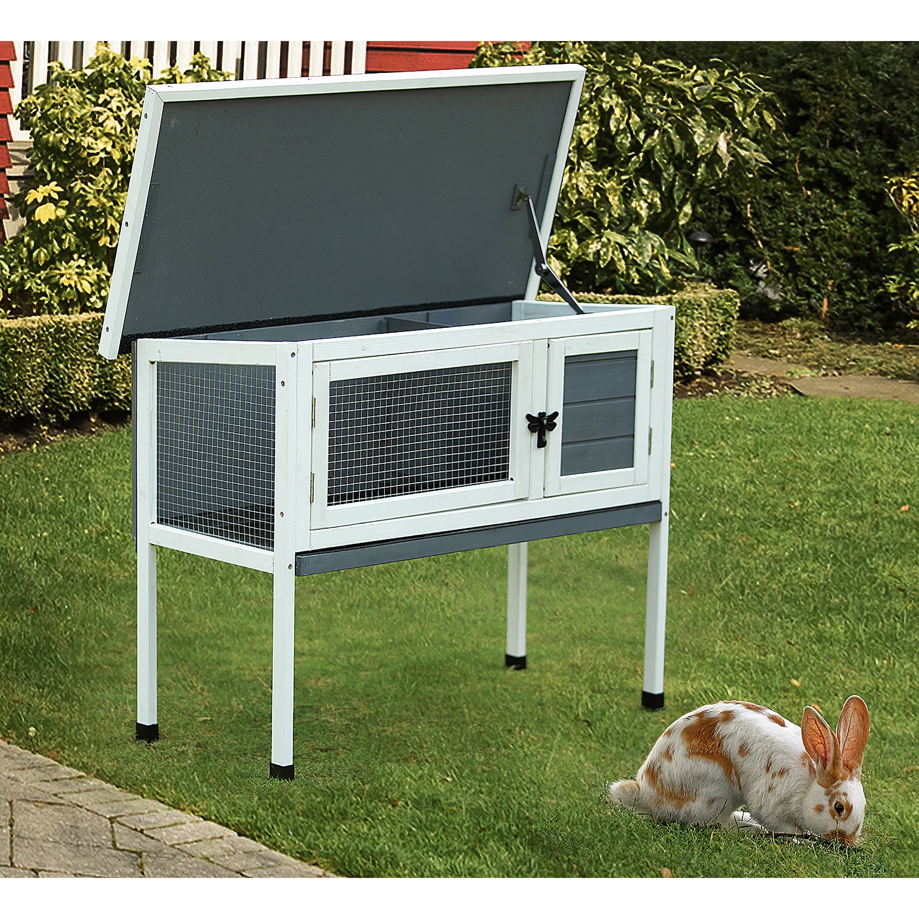 Rabbit Hutch for Outside with Flip-up Roof, Bunny Cage Indoor Use