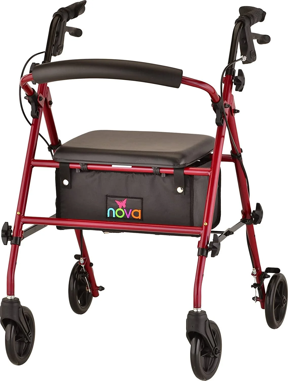 NOVA Journey Steel Rollator Walker, Red