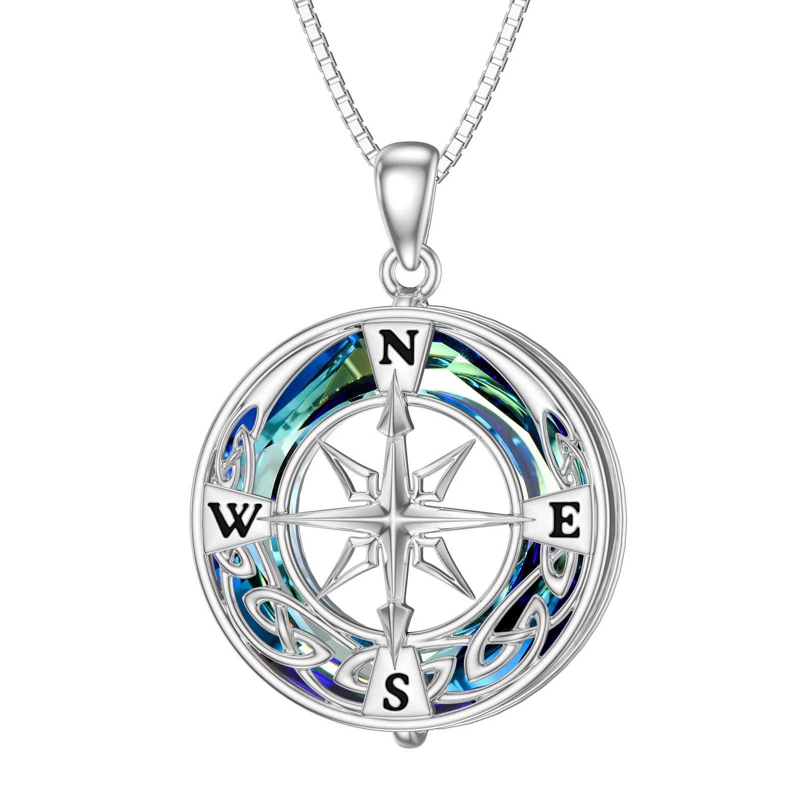 WINNICACA Graduation Gifts for Daughter Compass Necklace for Women S925 Sterling Silver Celtic Knot Necklace with Blue Crystal Compass Jewelry Gifts for Her Sister Wife Mom Girlfriend Birthday