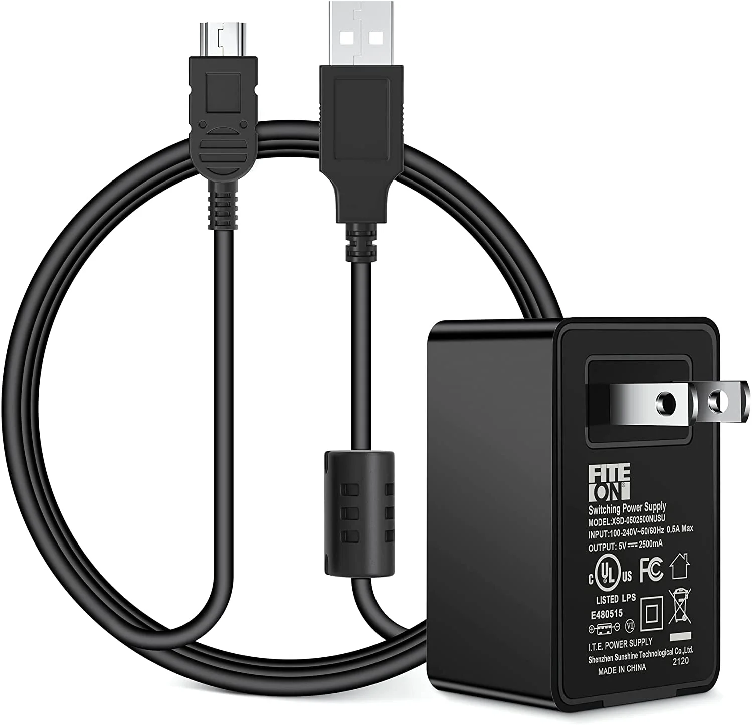 FITE ON 5V Adapter + Mini USB Cable Replacement for FOXWELL NT301 NT201 NT510 NT604 NT624 NT630 OBD2 Scanner Diagnostic Scanner Tool Charging Power Cord