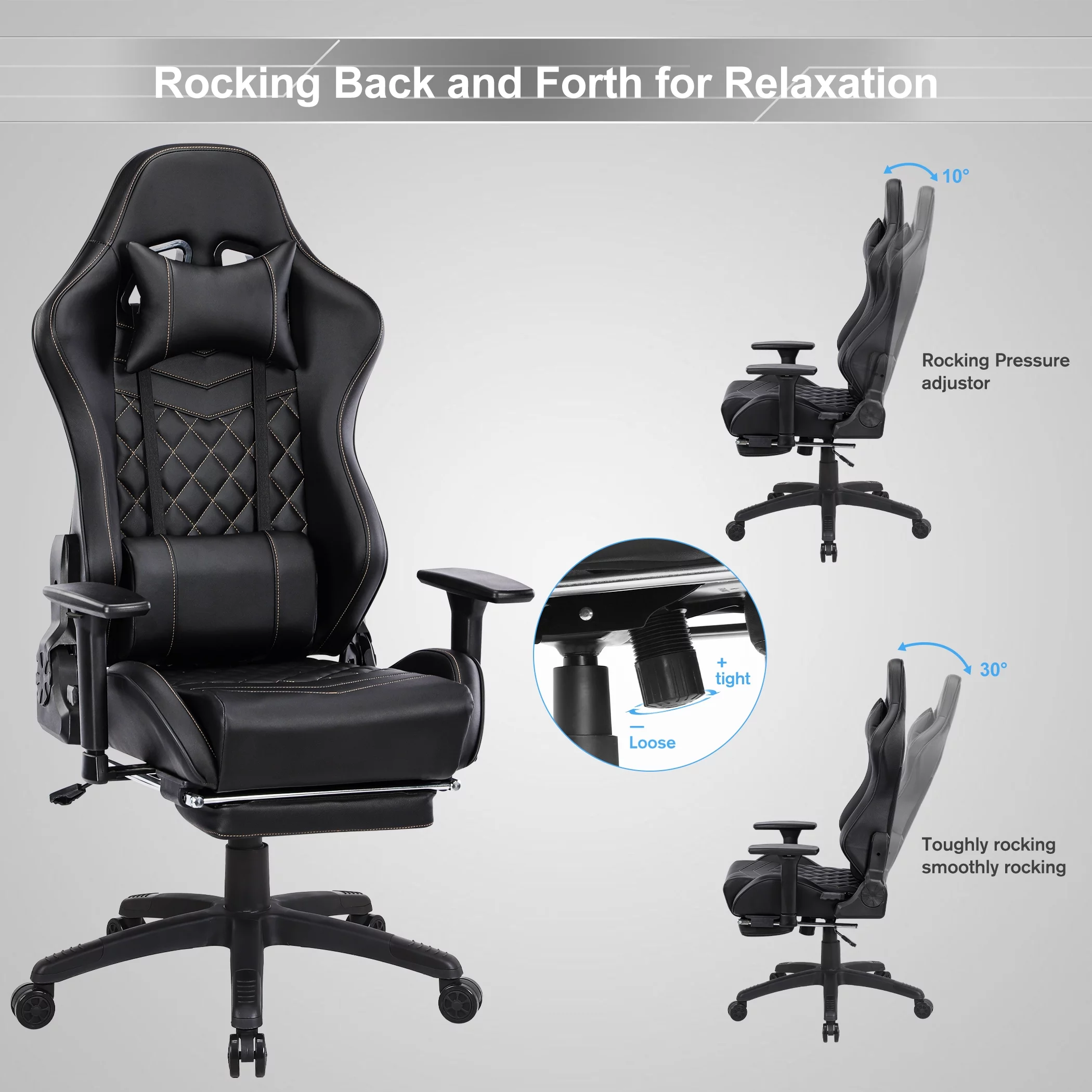 JONPONY Heavy Duty Gaming Chair for Adults and 350LBS Reinforced Base,Thickened Seat Cushion, Adjustable Armrest, Big and Tall Ergonomic Office Computer Chair with Massage,Black