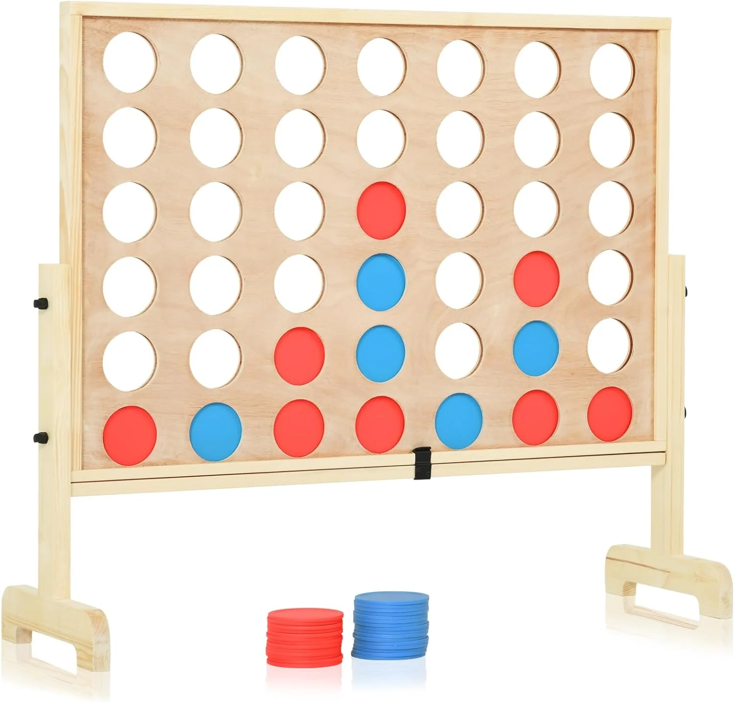RayChee Premium Giant 4 in a Row Connect Games, Wooden Connect Four Game Jumbo, Connect 4 Giant Yard Game w/42 Pcs Chips, Durable Carrying Bag & Quick-Release Lever for Family (Solid Wood Set)