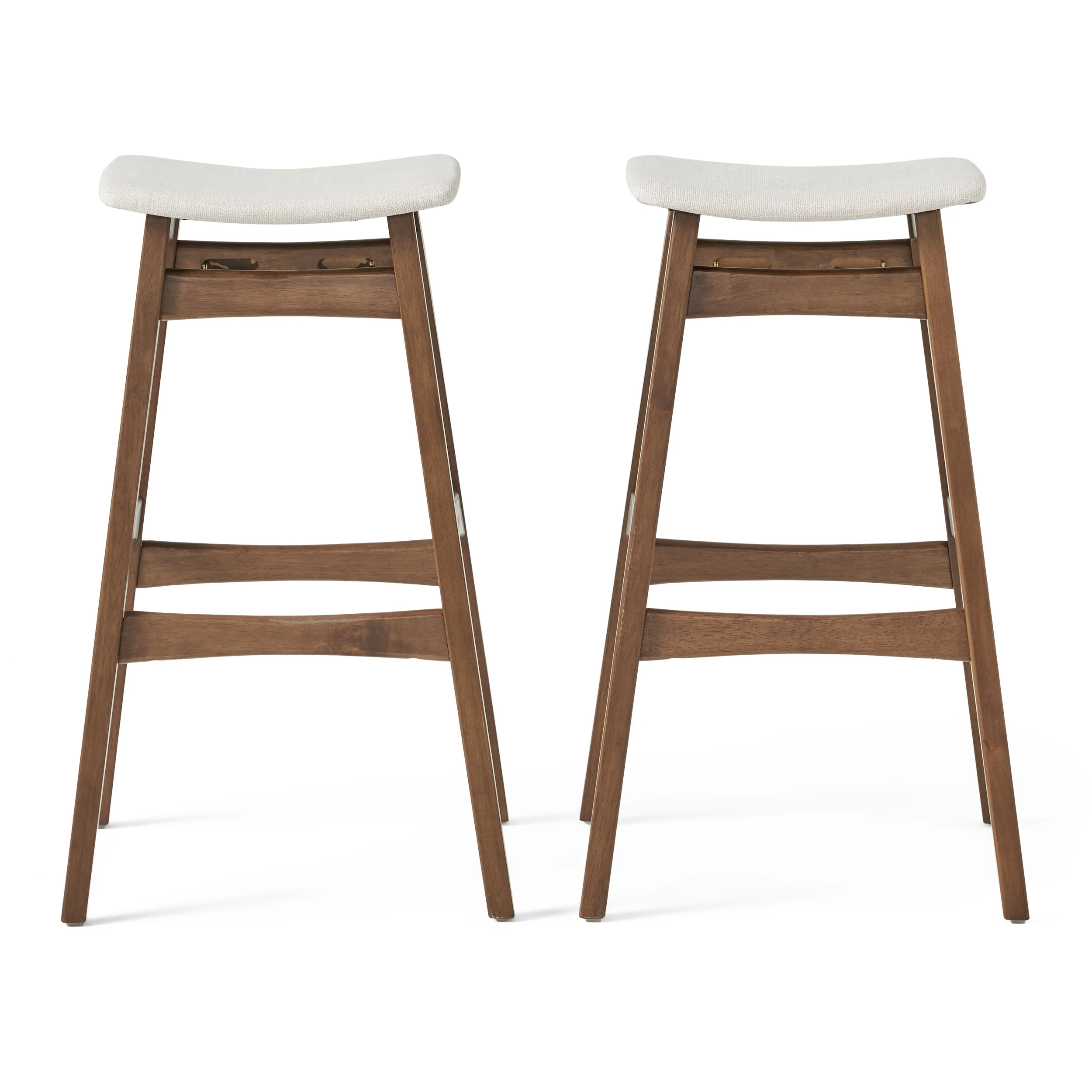Noble House Jackie Walnut Finish Bar Stools, Set of 2, Light Beige