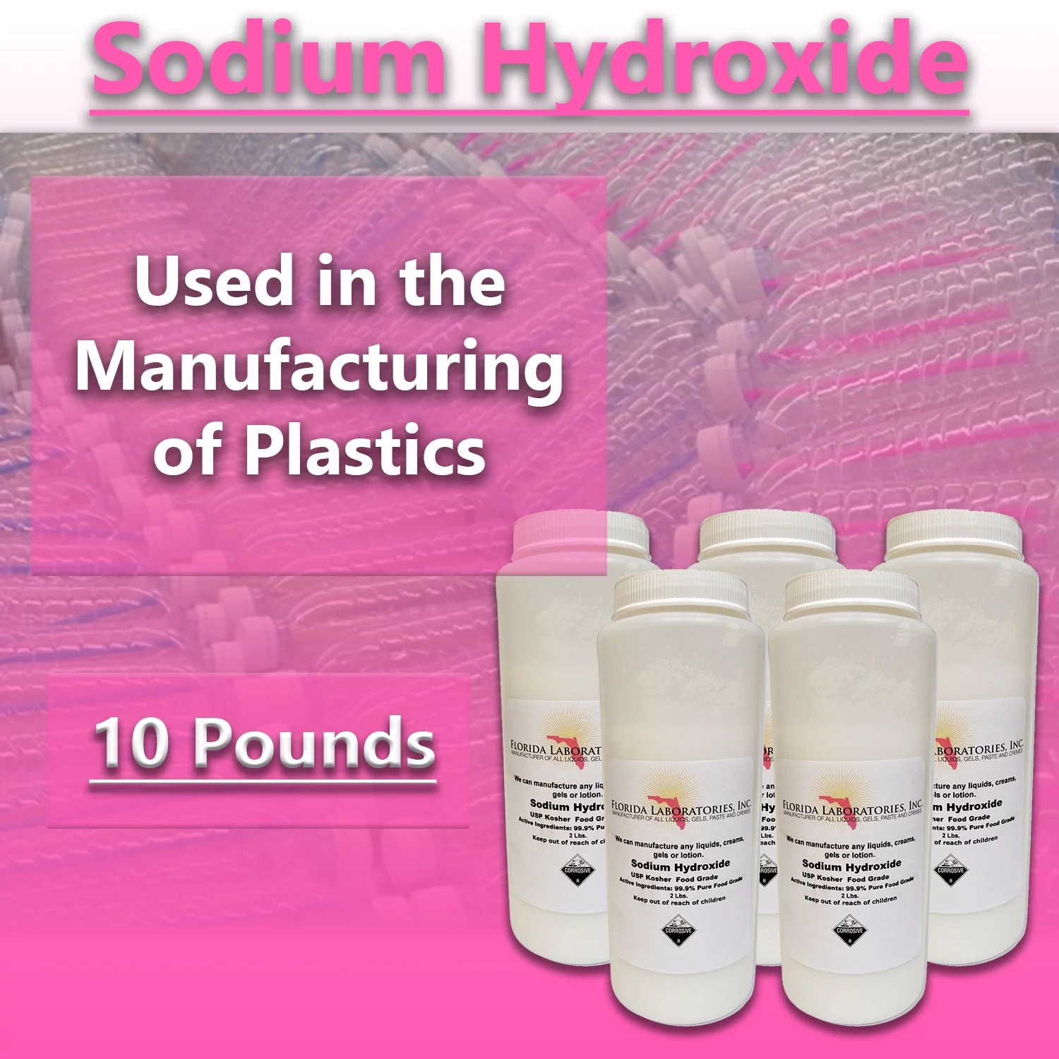 Sodium Hydroxide 99.9% Pure Food Grade Beads Caustic Soda lye 10 Lbs (Pounds)