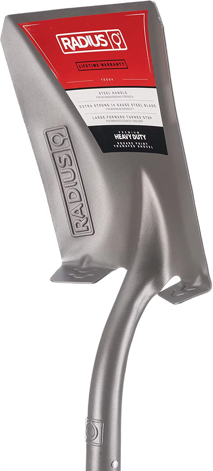 Radius Premium Long Handle Square-Point Shovel, Steel Shaft