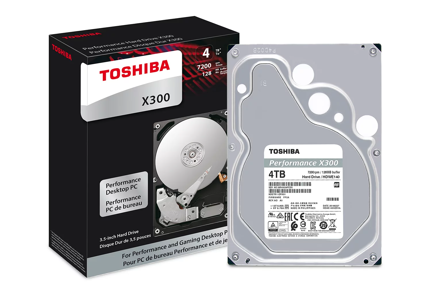 Toshiba X300 4TB Performance & Gaming Internal Hard Drive 7200 RPM SATA 6Gb/s 128 MB Cache 3.5 inch - HDWE140XZSTA