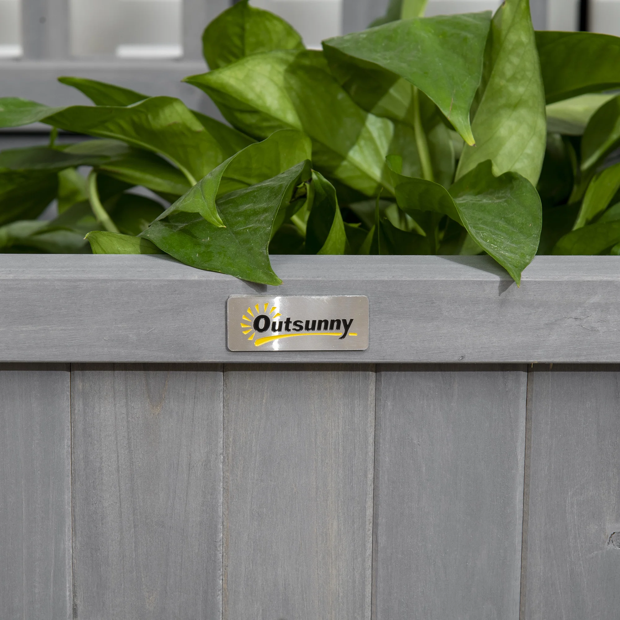 Outsunny Wood Raised Garden Bed Planter with Trellis & Roof, Gray