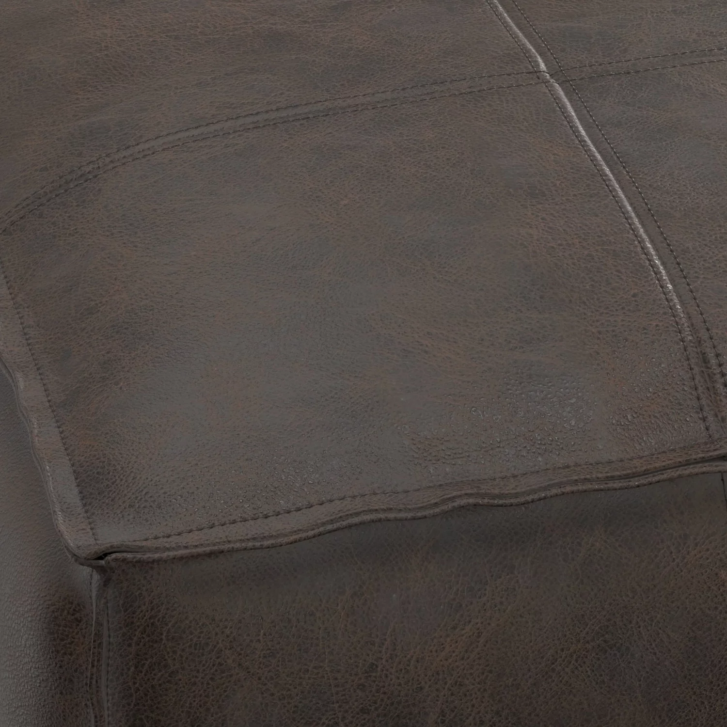 Simpli Home Sheffield Boho Square Pouf in Distressed Dark Brown Leather