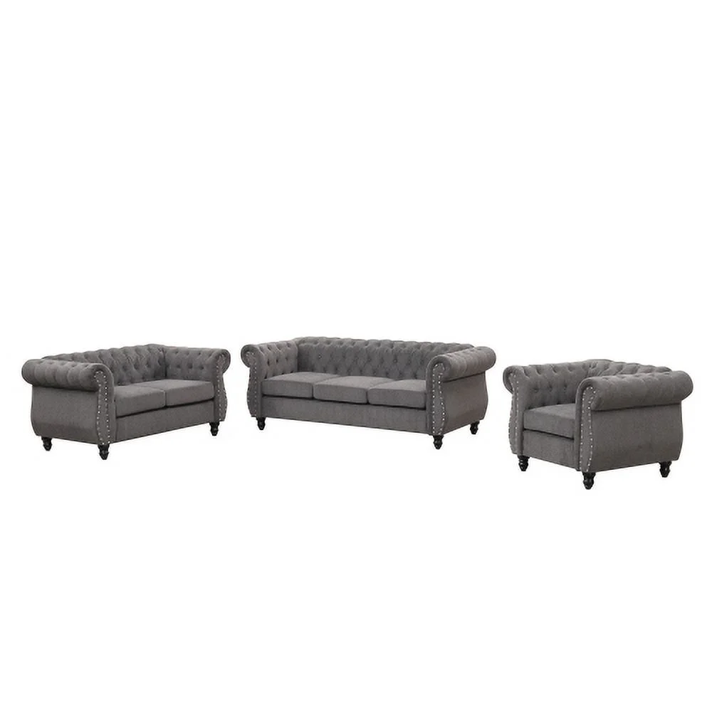 JHOOTUUO 39” modern sofa Dutch plush upholstered sofa  solid wood legs  buttoned tufted backrest  gray