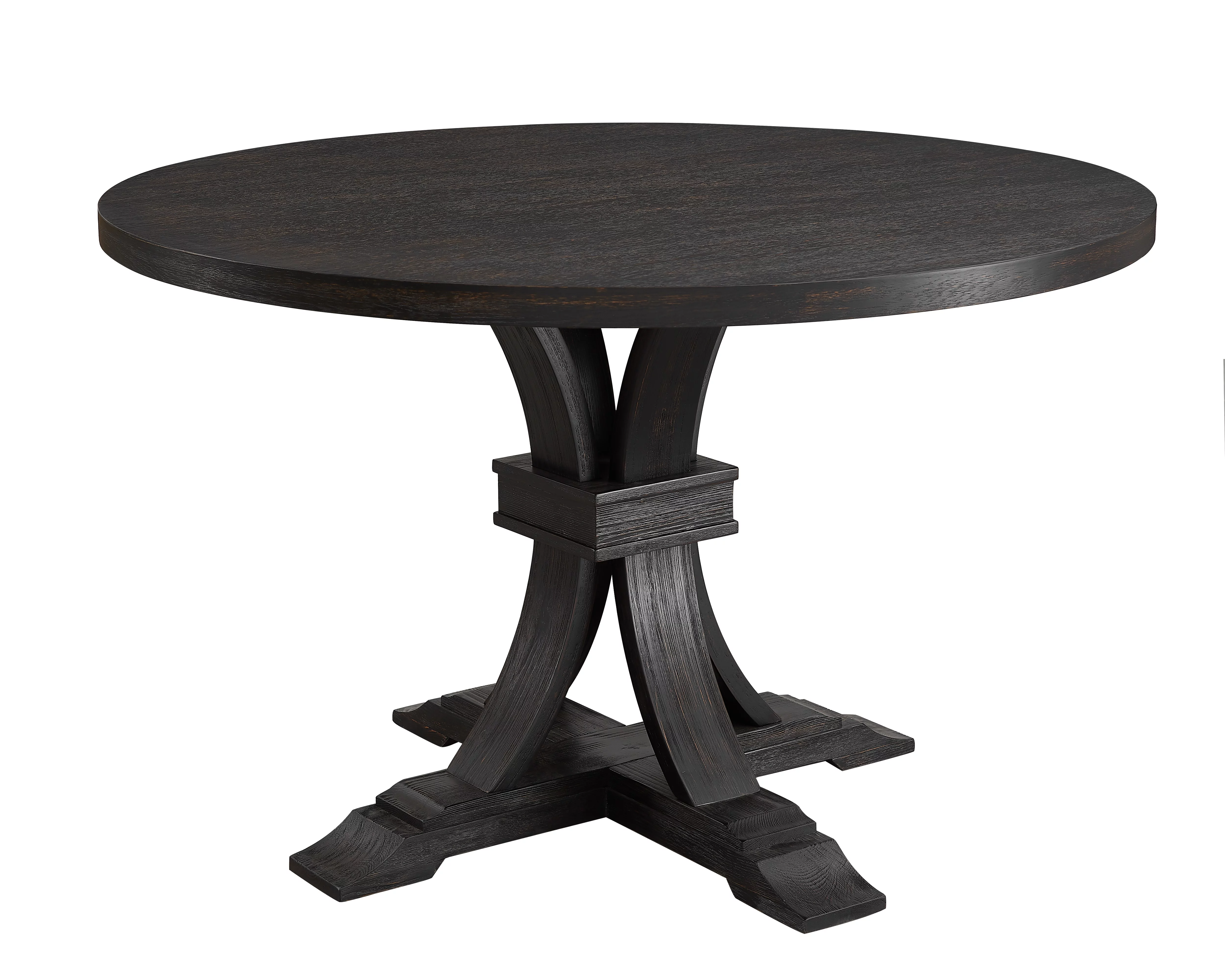 Roundhill Furniture Siena Distressed Black Finish Round Pedestal Dining Table
